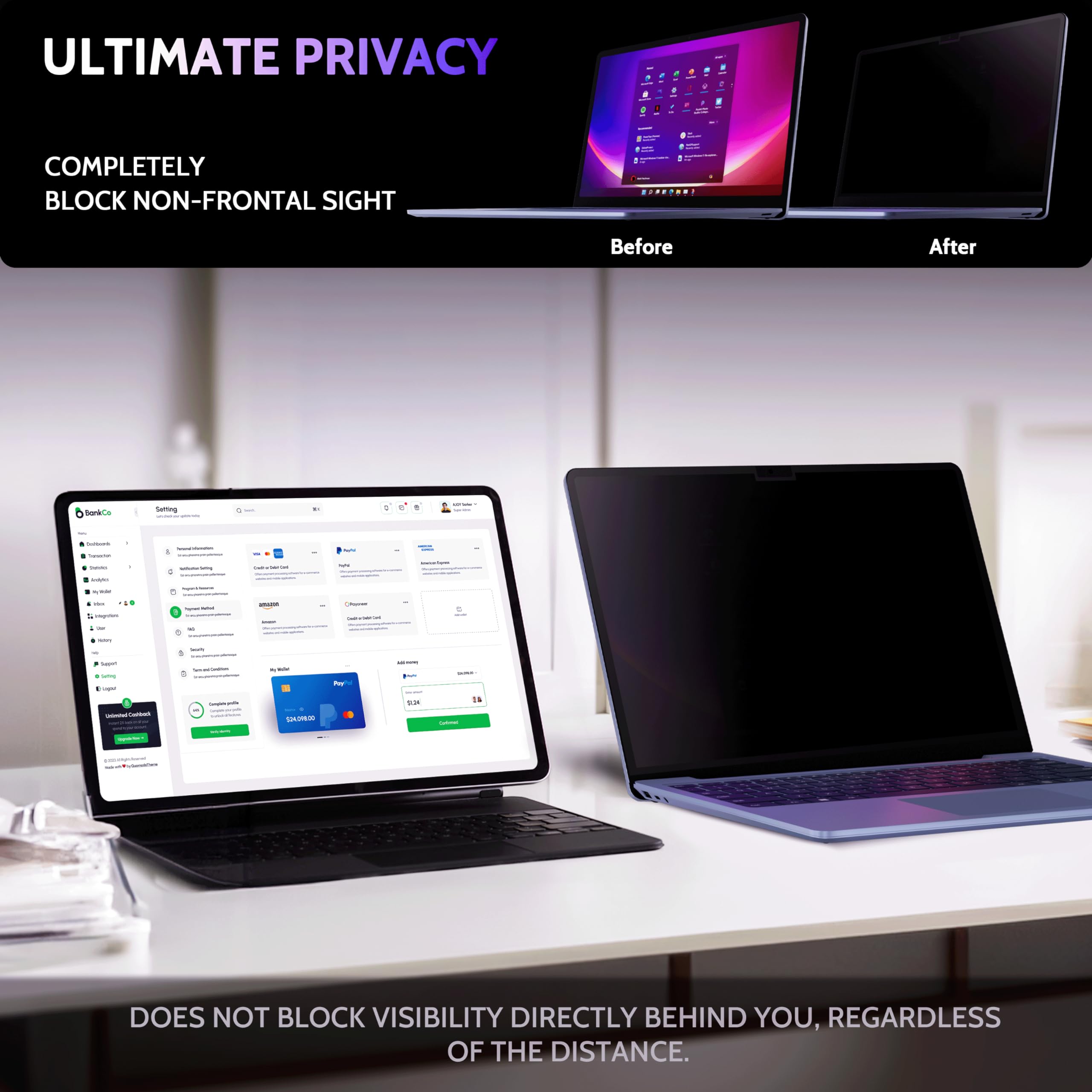 Peslv Privacy Screen For 12.4 Inch Surface Laptop Go 3/2/1, Magicsuction Removable Anti Spy Black Protector, Glare Blue Light Fi