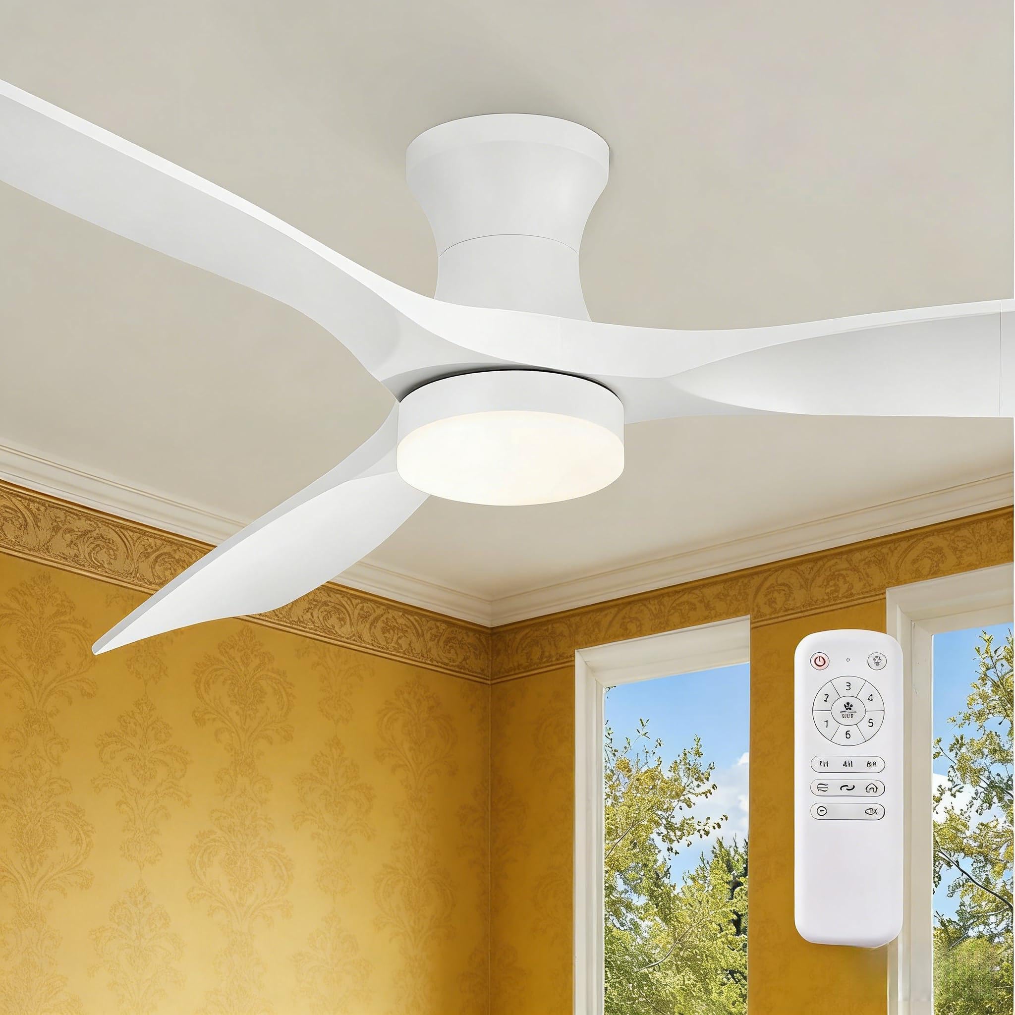 Fanbulous 52 Inch Ceiling Fans with Lights and Remote, 3 Blades Flush Mount Low Profile Ceiling fan, Efficient 3475 CFM, Safe AB