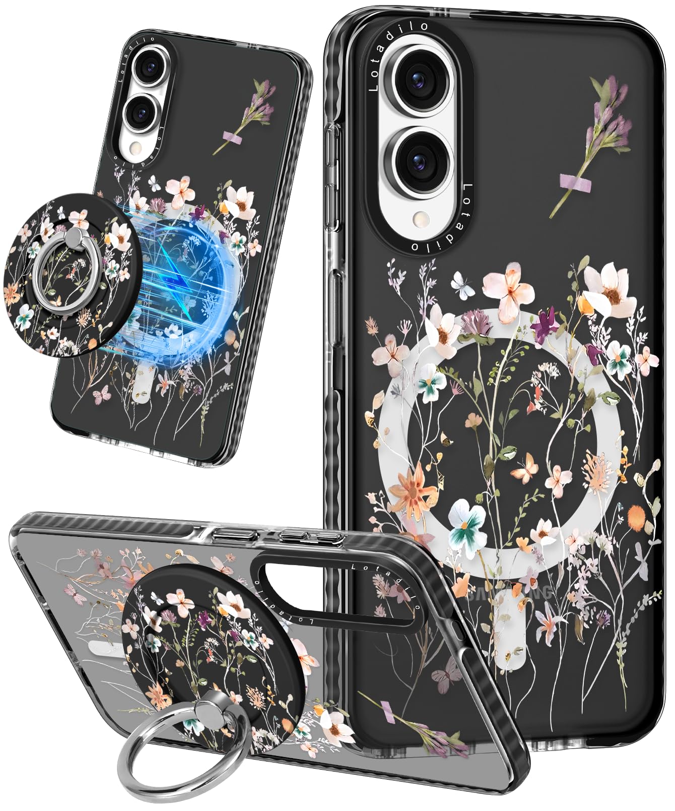 Lotadilo Cute Case for Samsung Galaxy S25 Edge for Women Girls - Funny Dried Flower Design Compatible with Magsafe Magnetic Ring