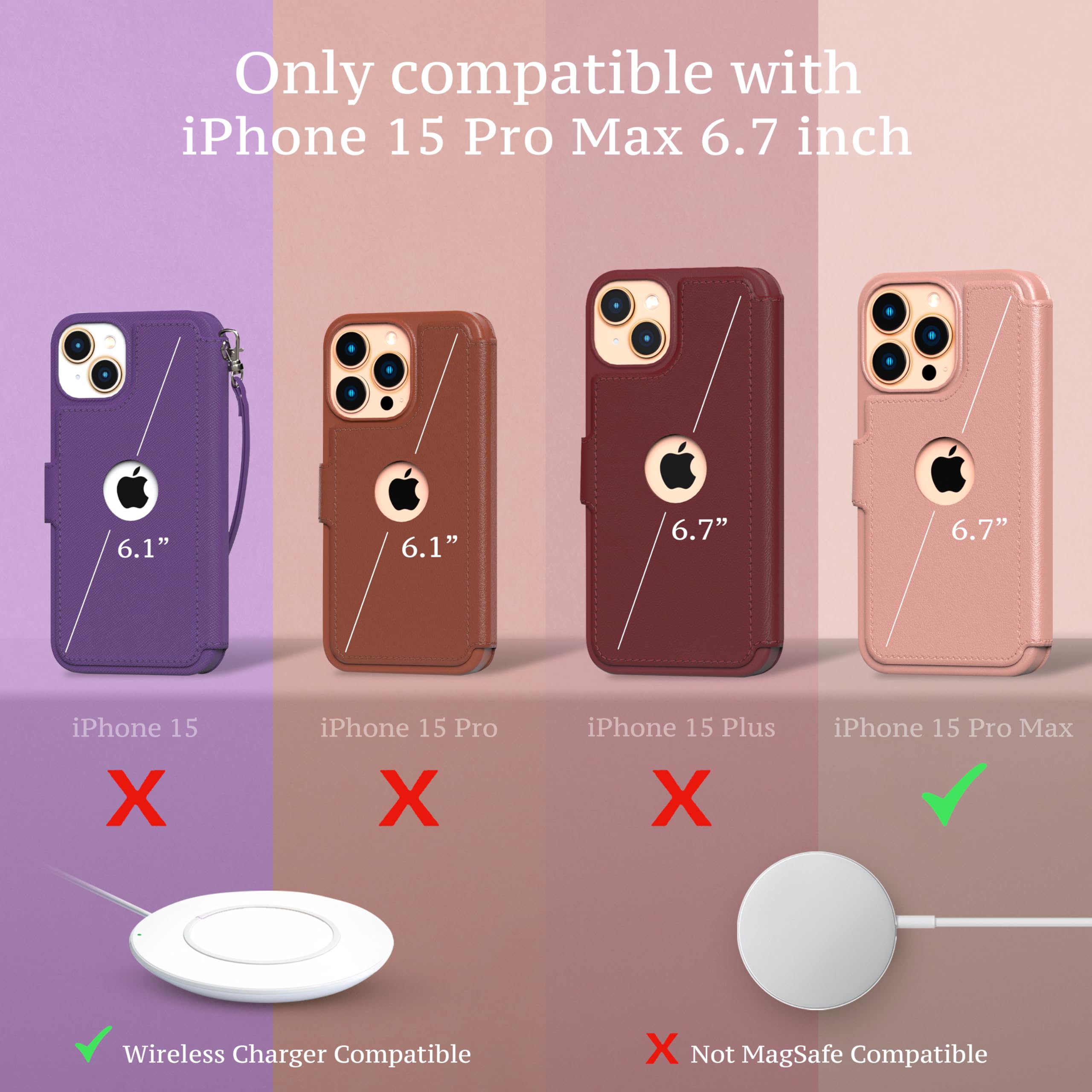 Compatible For Iphone 15 Pro Max Wallet Case For Women And Men, Case With Card Holder [Slim & Protective] For Apple 15 Pro Max (