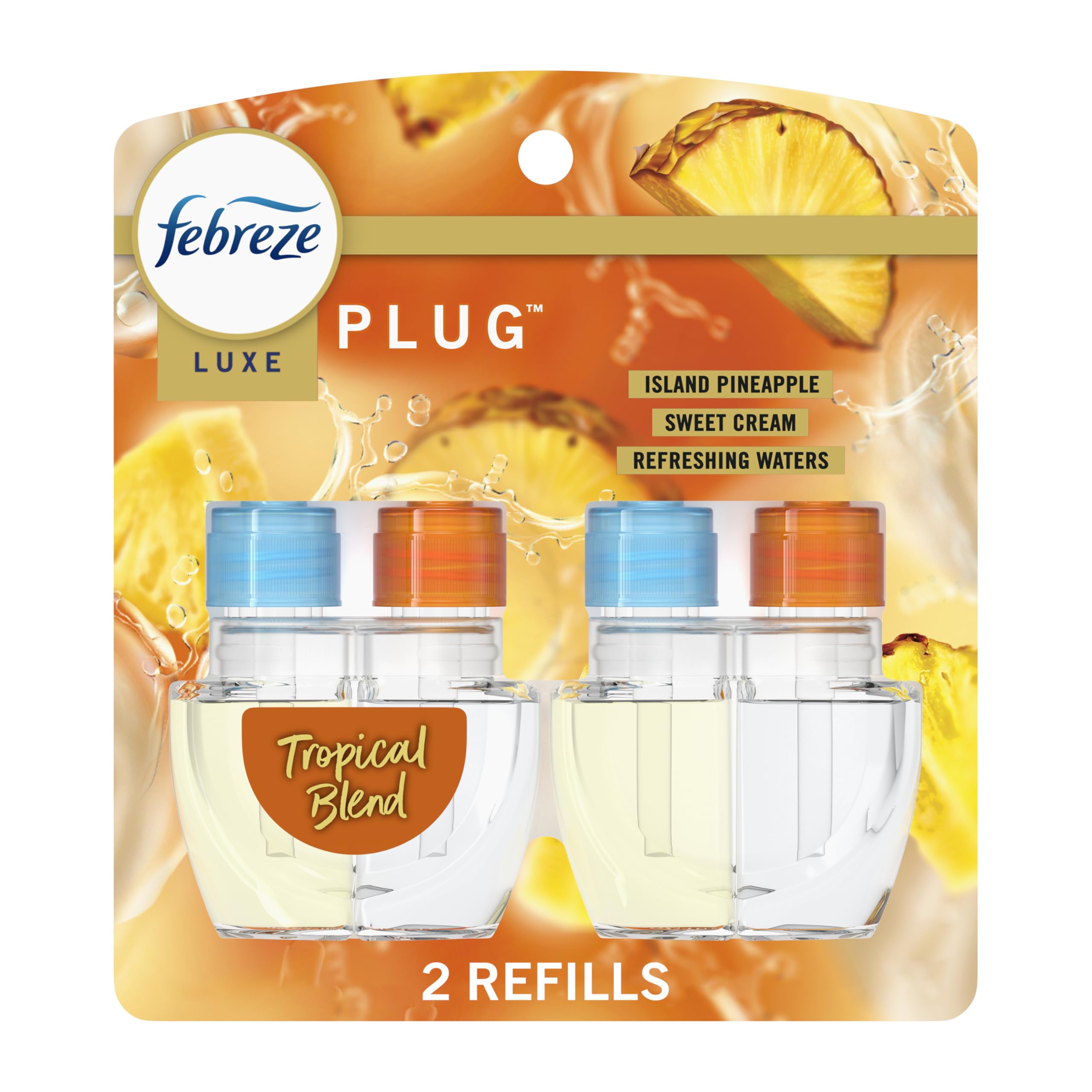 Febreze Plug In Air Freshener, Odor Fighting Scented Oil Refill, Tropical Blend Scent, 2 Refill