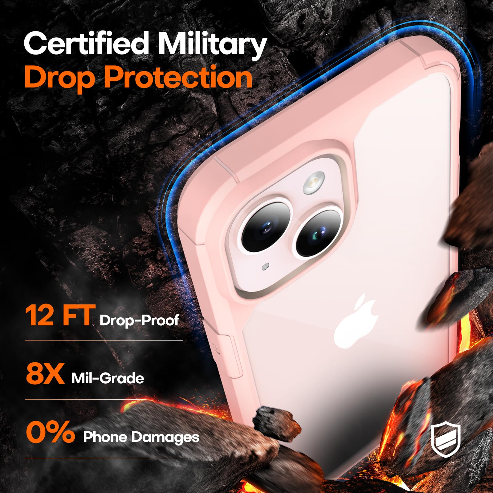 Tauri 3 In 1 For Iphone 15 Case, [Not Yellowing] With 2X Screen Protector, [Military Grade Drop Protection] Shockproof Slim Phon