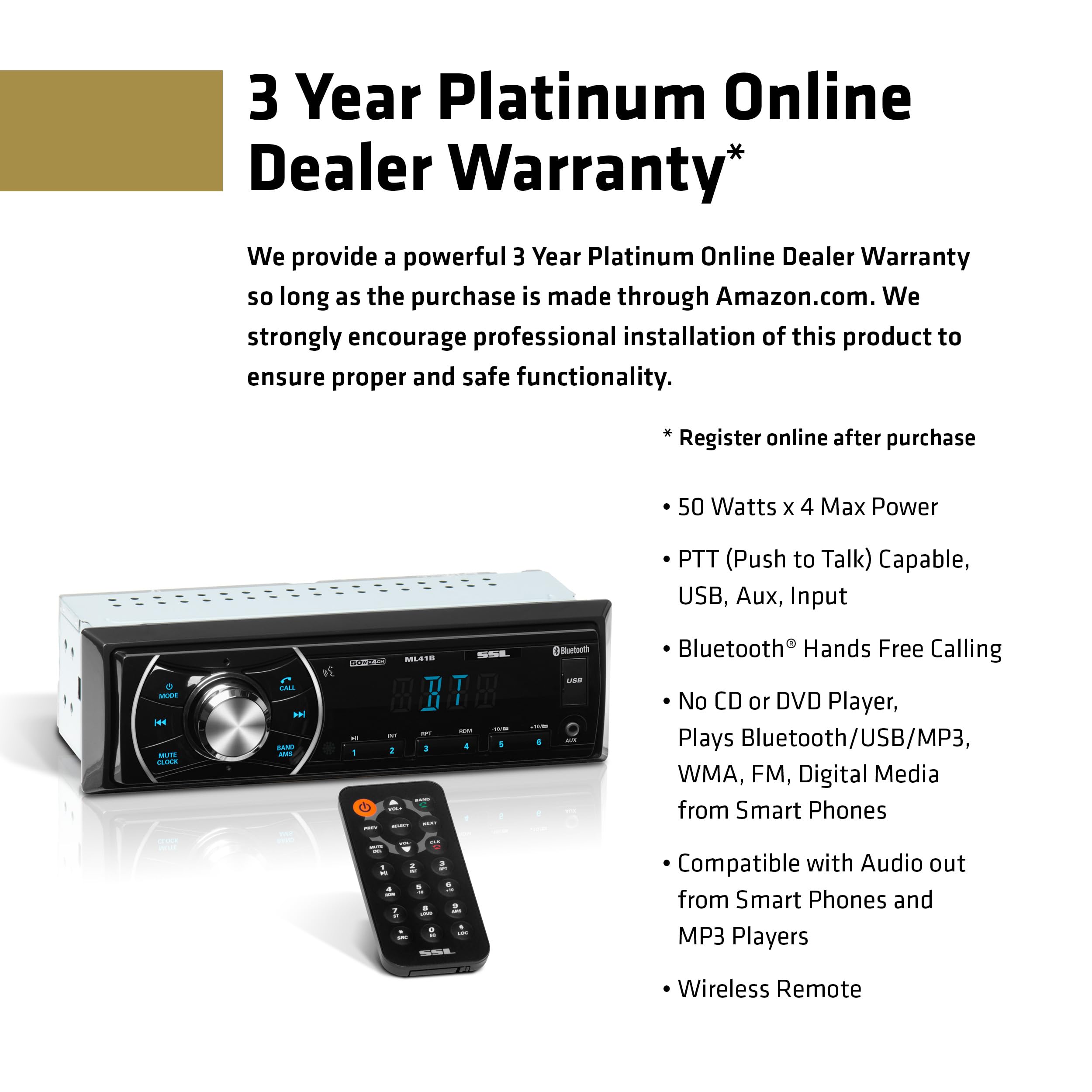 Sound Storm Laboratories Ml41B Car Audio Stereo - Single Din, Bluetooth, No Cd Dvd Player, Fm Radio Receiver, Usb, Aux Input, Wi