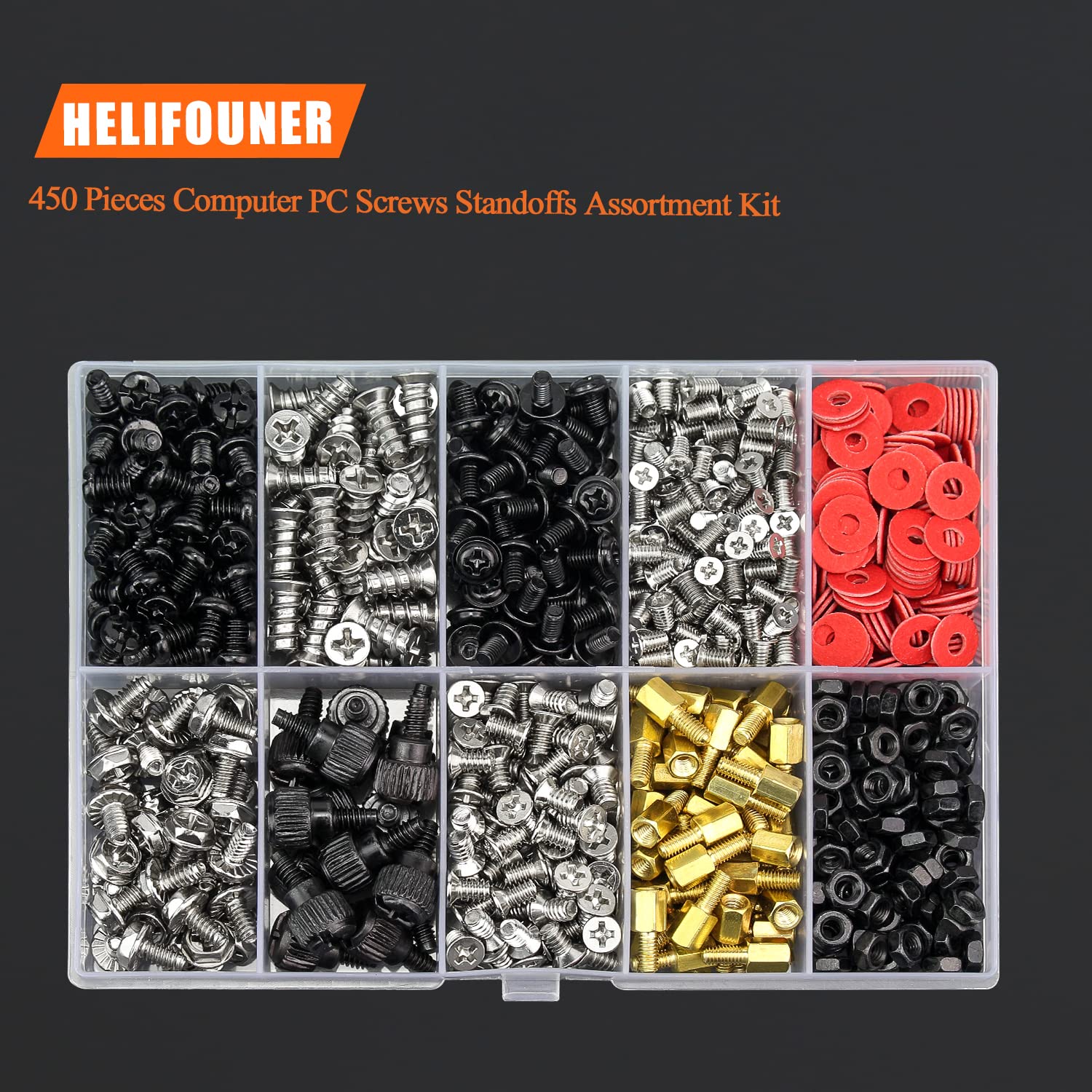 Helifouner 450 Pieces Computer Standoffs Screws Assorted Kit For 2.5'' Ssd, Hard Drive, Computer Case, Motherboard, Fan Power Gr