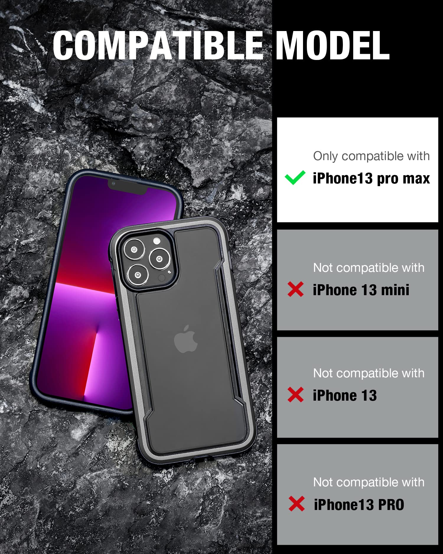 Raptic Shield For Iphone 13 Pro Max Case, Shockproof Protective Clear Case, Military 10Ft Drop Tested, Durable Aluminum Frame, A