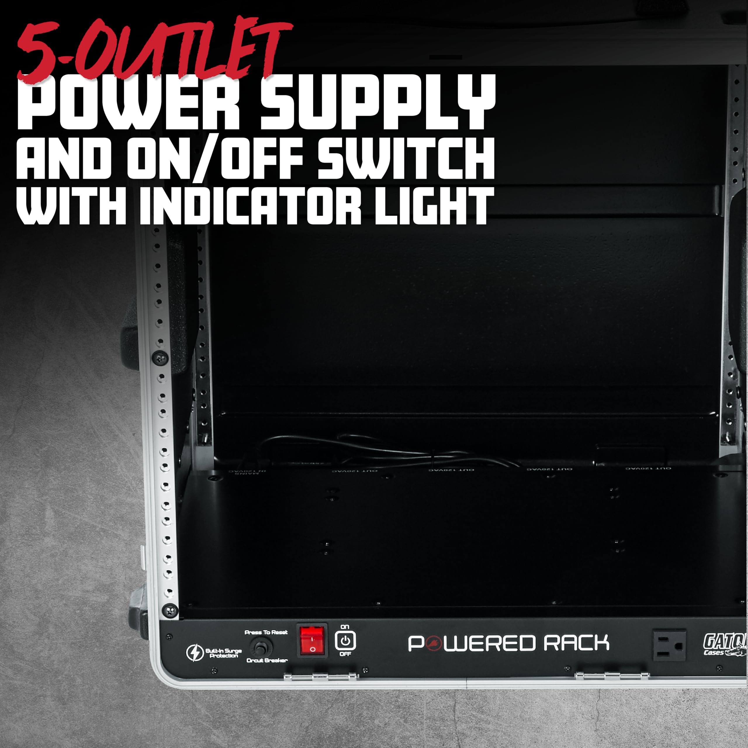 Gator Lightweight Molded 8U Rack Case With Built-In Power Supply, Heavy Duty Latches, Retractable Tow Handle, And Recessed Wheel