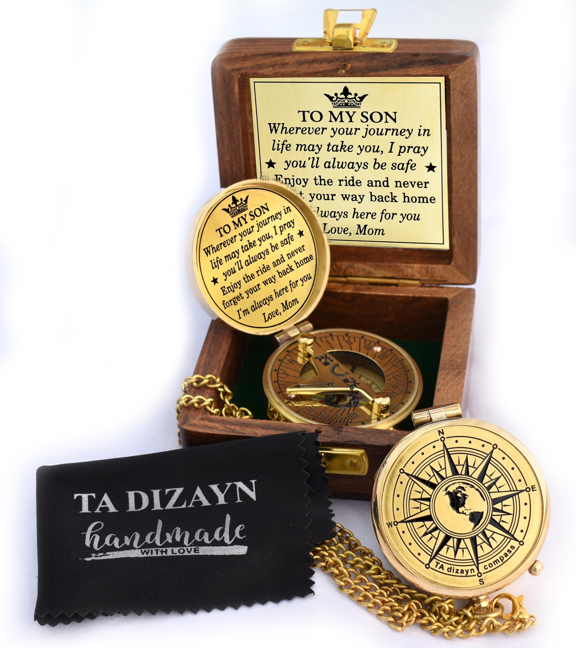 to My Son Compass with Wooden Box-Mom to Son Compass-Father to Son Gifts- to My Grandson -Graduation Day Gifts for Son-Birthday,
