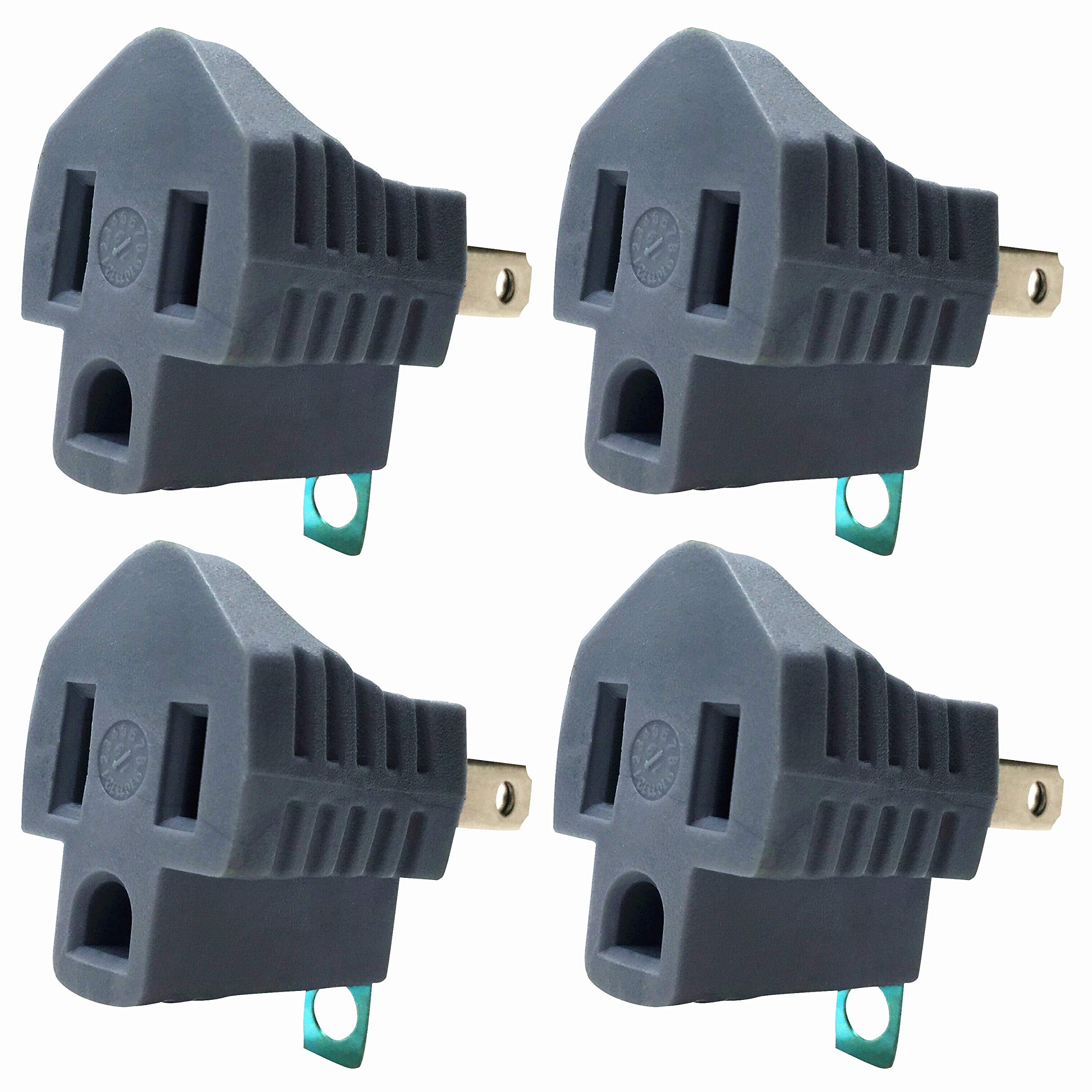 3 Prong To 2 Prong Adapter, Polarized Grounding Converter, 3 Prong Plug Adapter, Etl, Grey, 4 Pack