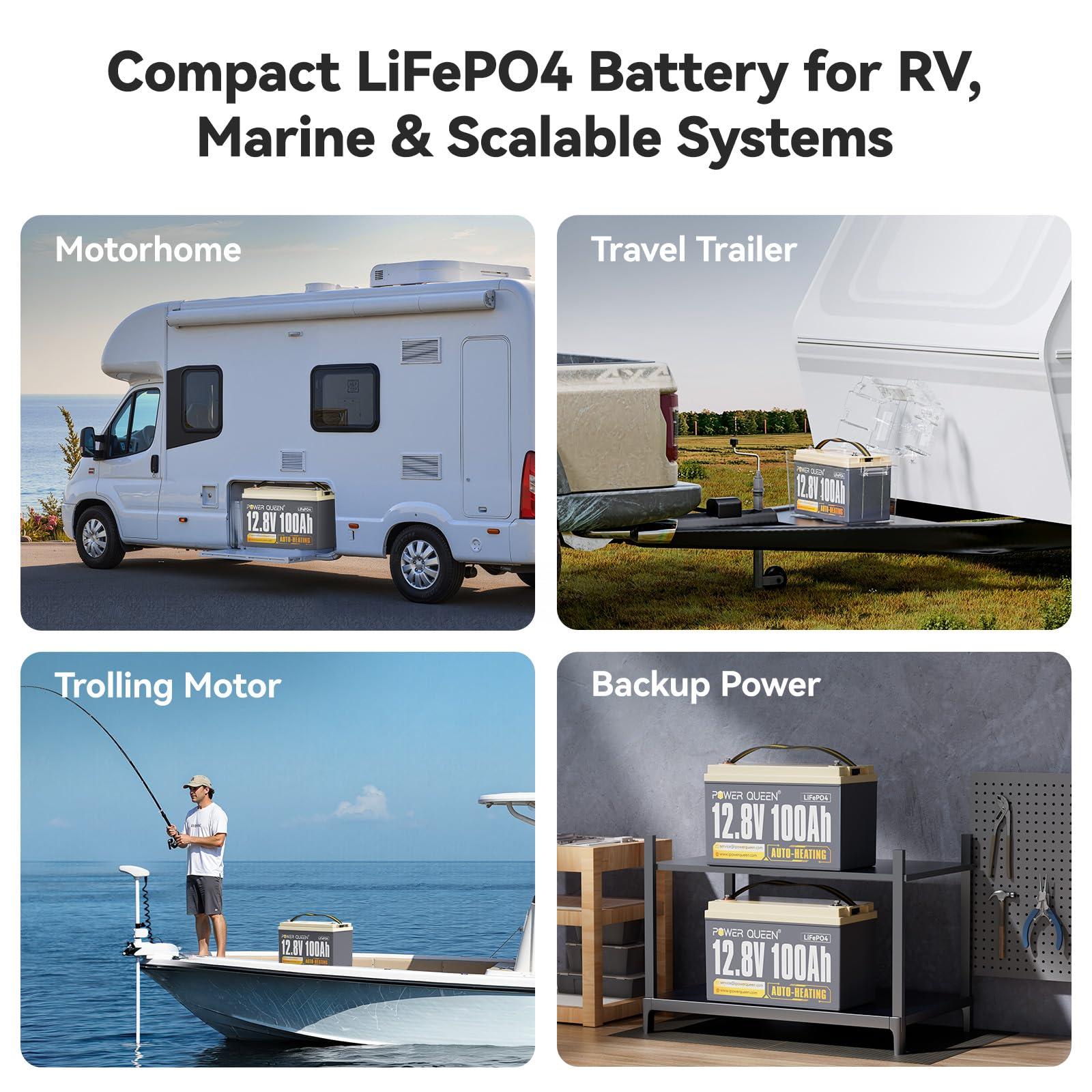 Power Queen Upgraded 12.8V 100Ah Auto-Heating Lithium Battery, Built-In 100A Bms, Low Temp Protection, Charging -4F/-20C, Lifepo