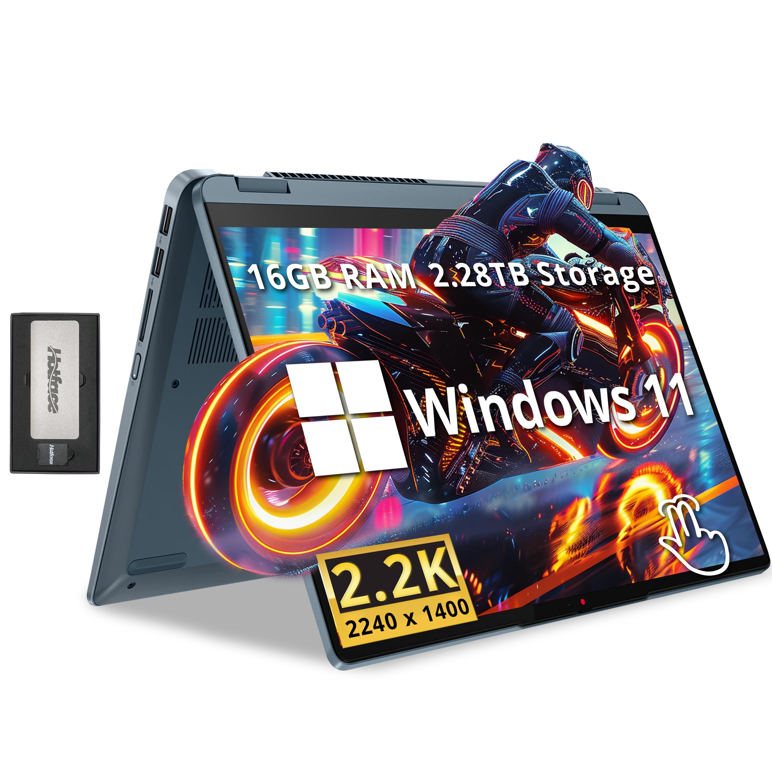 Lenovo Flex 7 14 2.2K 2-in-1 Touchscreen Laptop, Intel i7-1355U, 16GB RAM, 2.28TB Storage(2TB SSD+288GB Docking Station Set), Ba