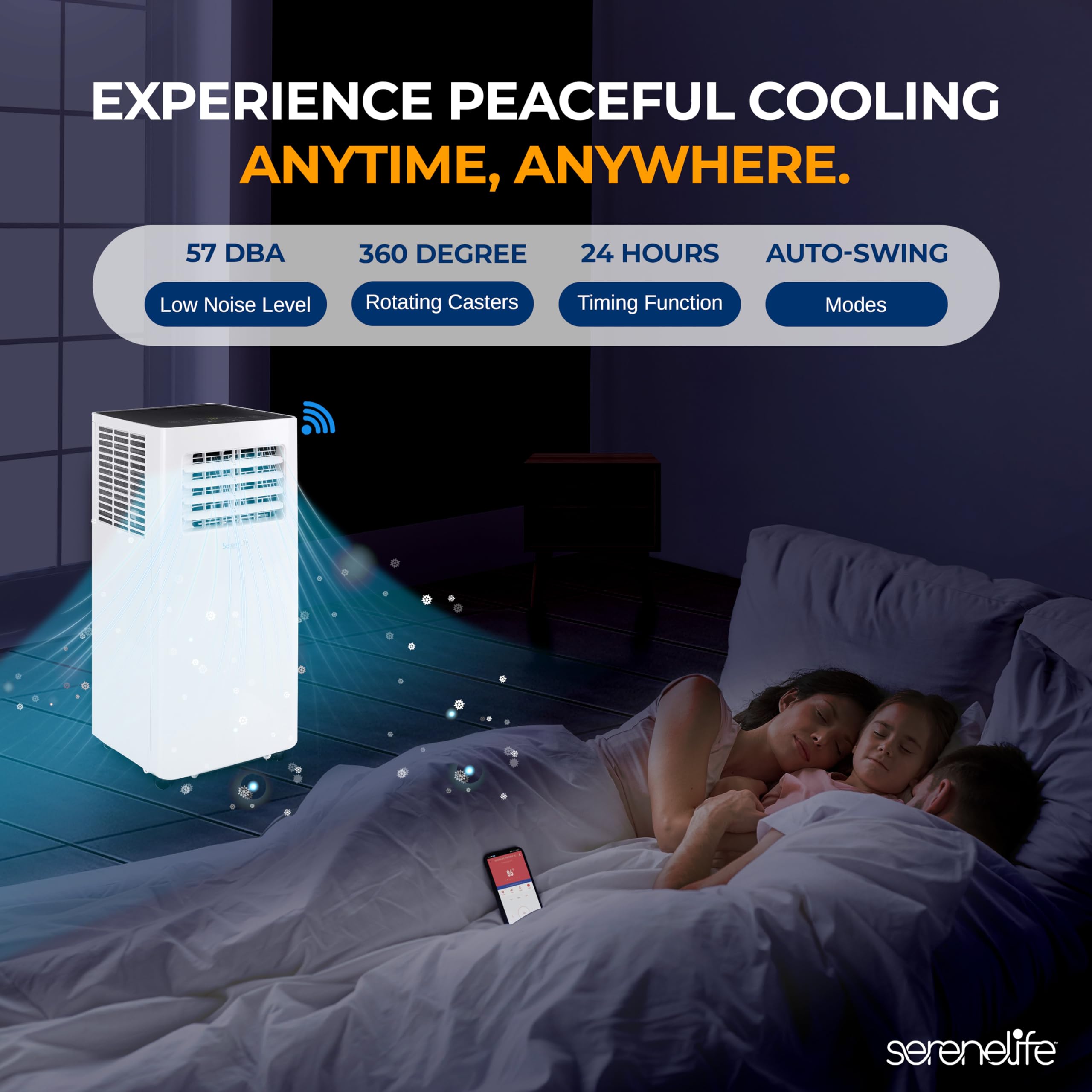 Serenelife Small Air Conditioner Portable 10,000 Btu With Built In Dehumidifier   Portable Ac Unit For Rooms Up To 450 Sq Ft   Wifi App + Remote Control, Window Mount Exhaust Kit