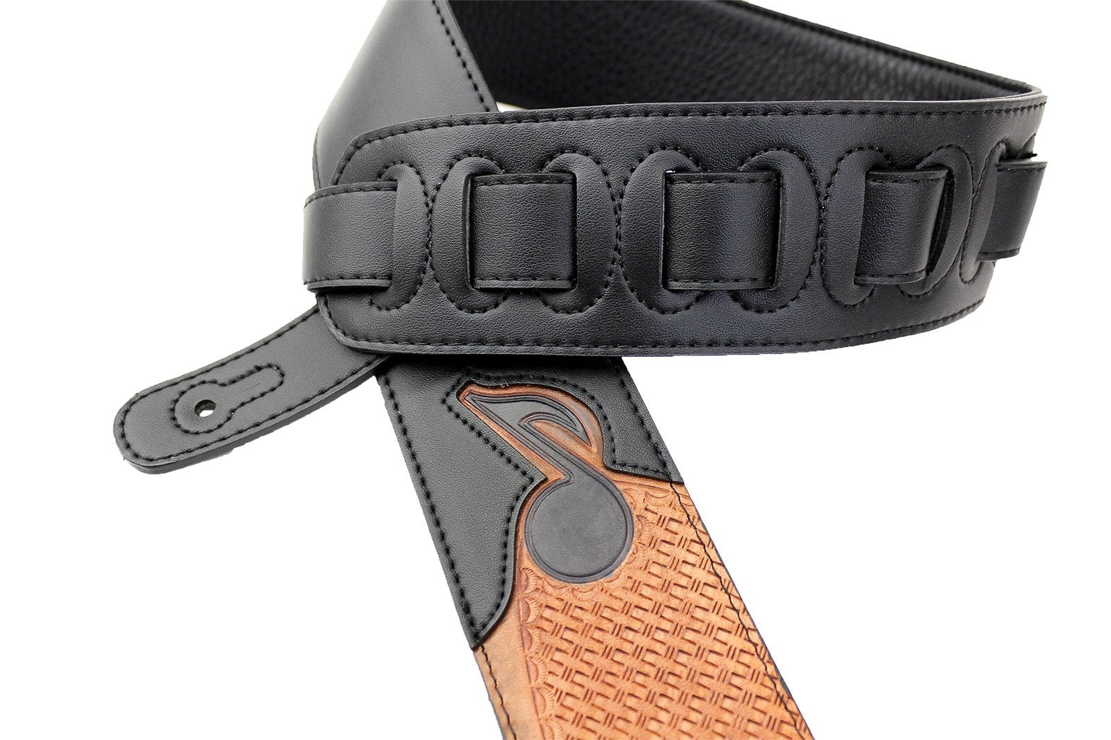 Walker & Williams Cvg 83 Padded Guitar Strap Hand Tooled Leather Musical Notes For Acoustic, Electric, And Bass Guitars
