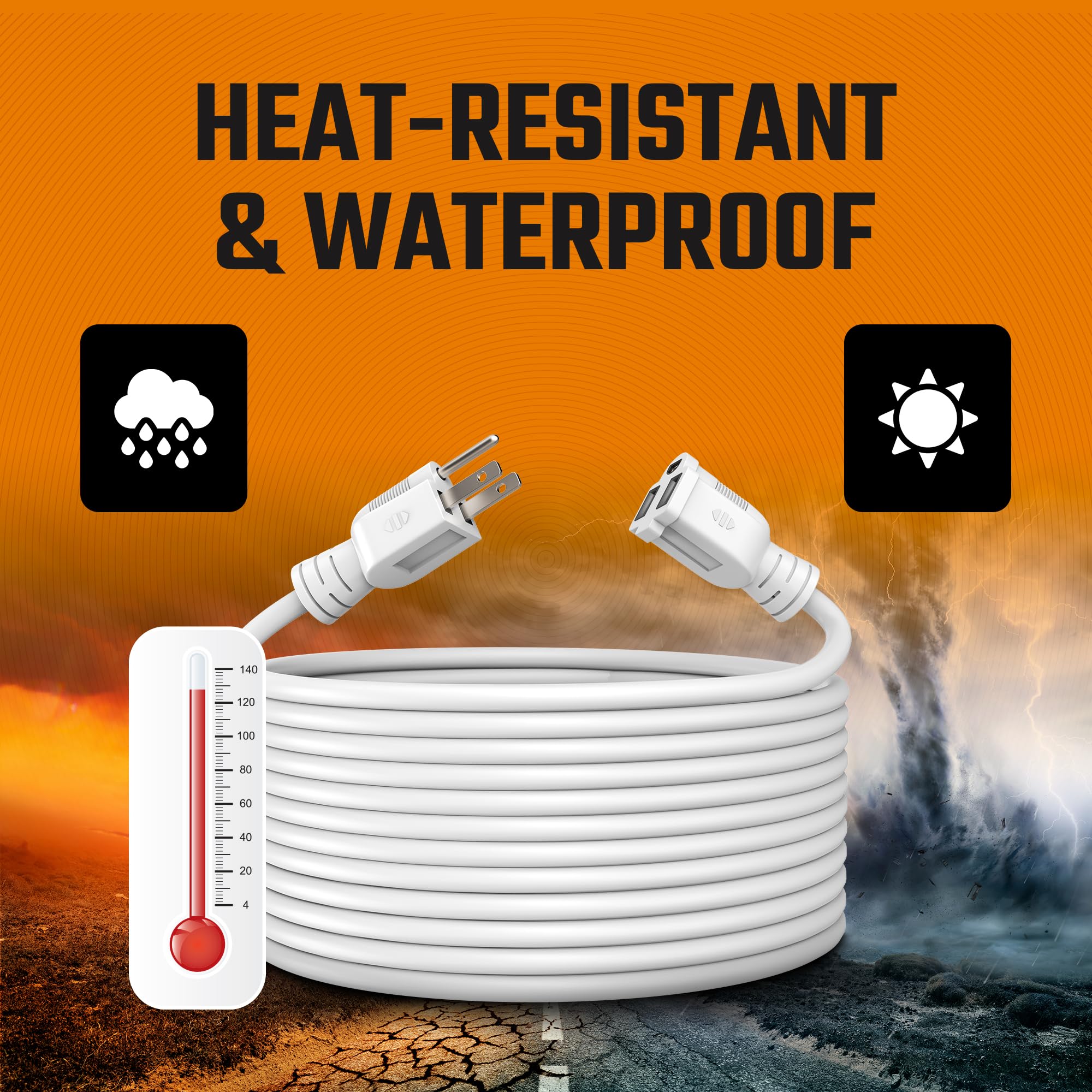 Bindmaster Heavy Duty Extension Cord/Wire Power Cable, Indoor/Outdoor, 16/3, Single Outlet, 15 Feet, Ul Listed, White