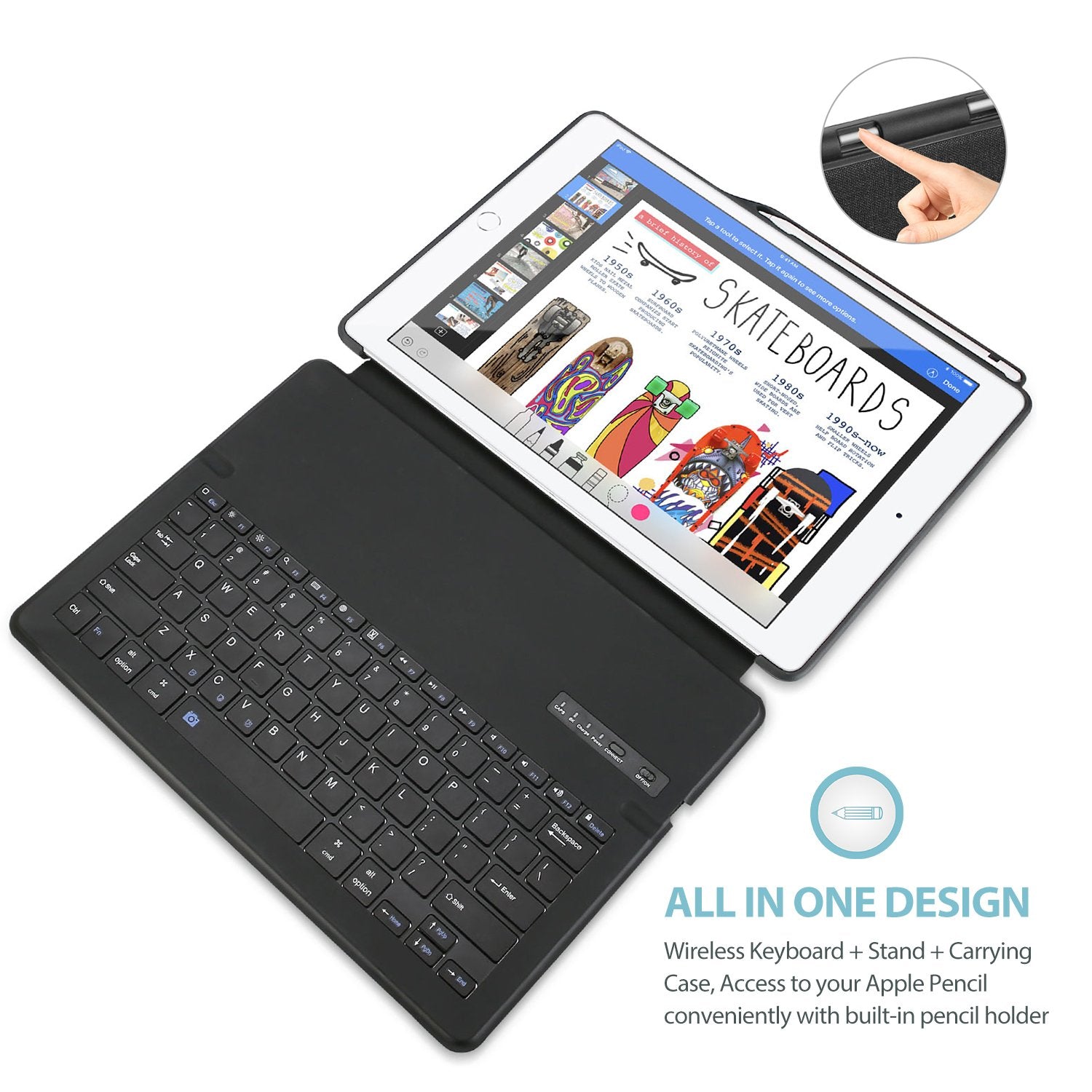 Procase Keyboard Case For Ipad Pro 12.9'' 2017/2015 Old Model With Built In Apple Pencil Holder, Slim Lightweight Cover Folio St