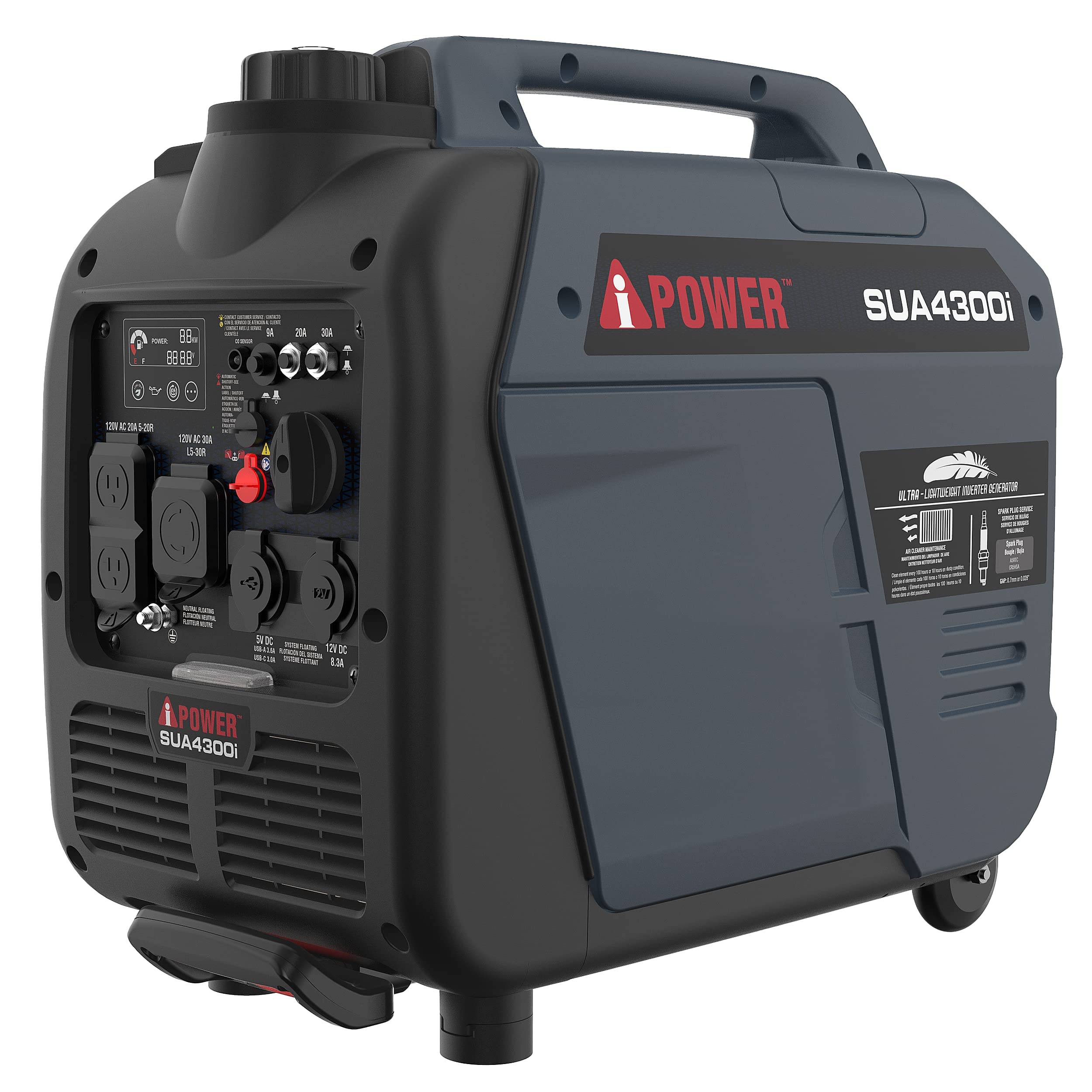 A Ipower Portable Inverter Generator Gas, 4300W Rv Ready, Epa & Carb Compliant Co Sensor, Portable Light Weight With Telescopic