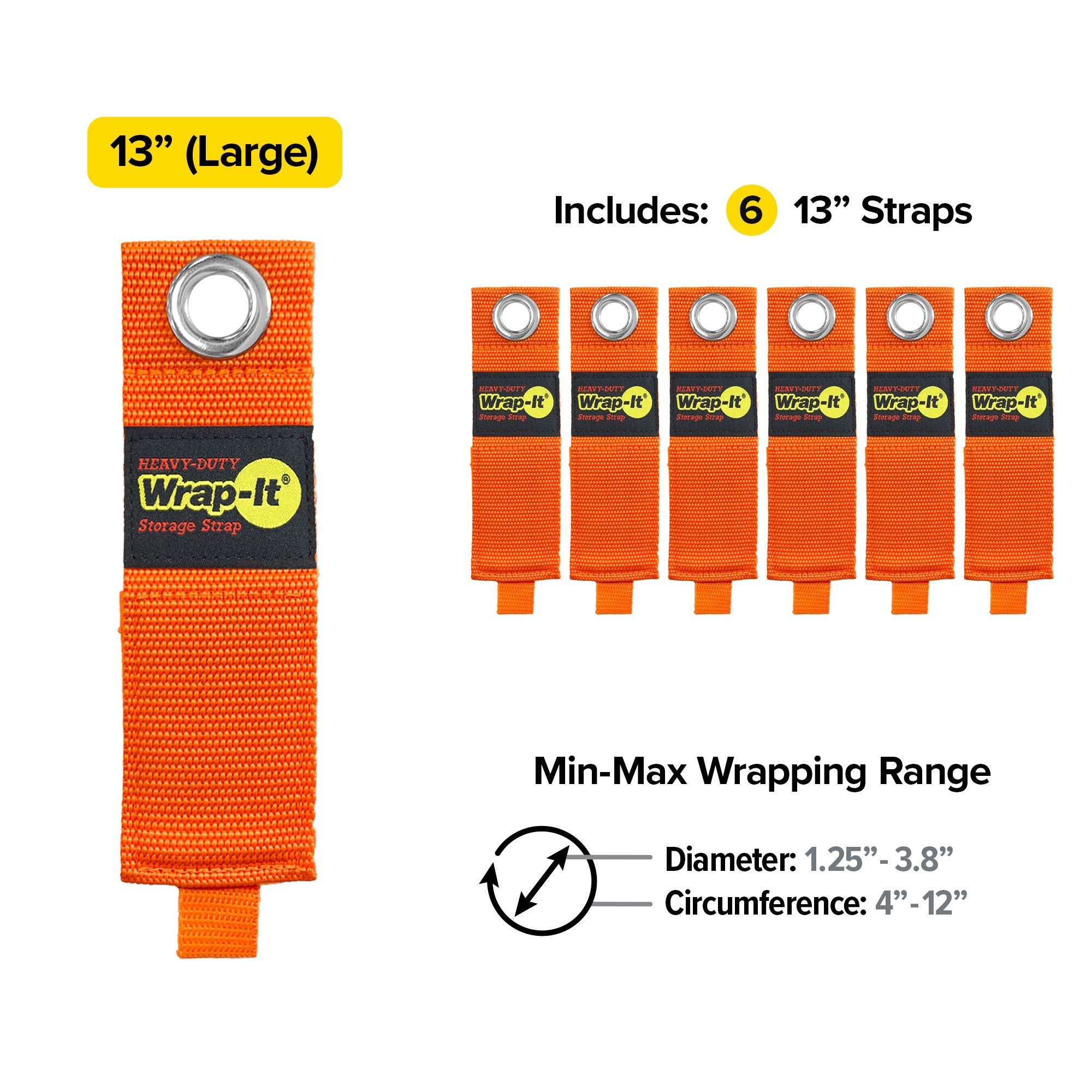 Heavy Duty Wrap It Storage Straps   13 Inch (6 Pack) Blaze Orange   Garage Organizer And Extension Cord Hanger For Garage Gadget