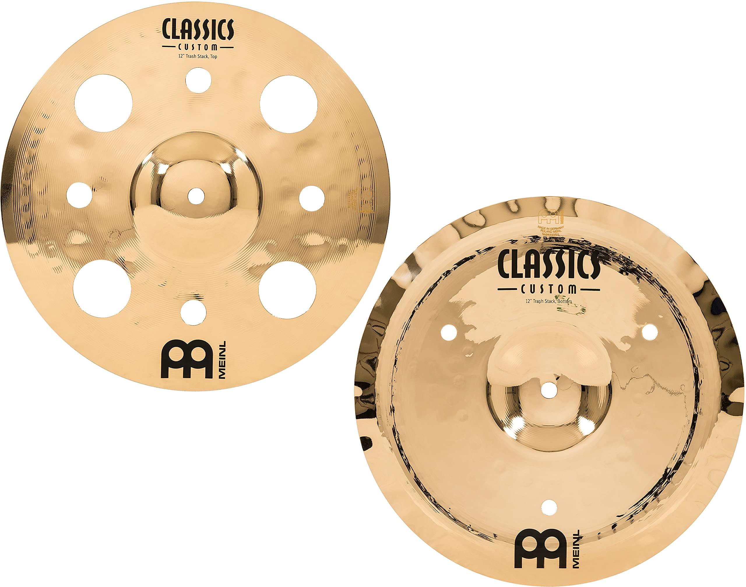 Meinl 12'' Trash Stack Cymbal Pair With Holes   Classics Custom Brilliant   Made In Germany, 2 Year Warranty (Cc12 Stk)