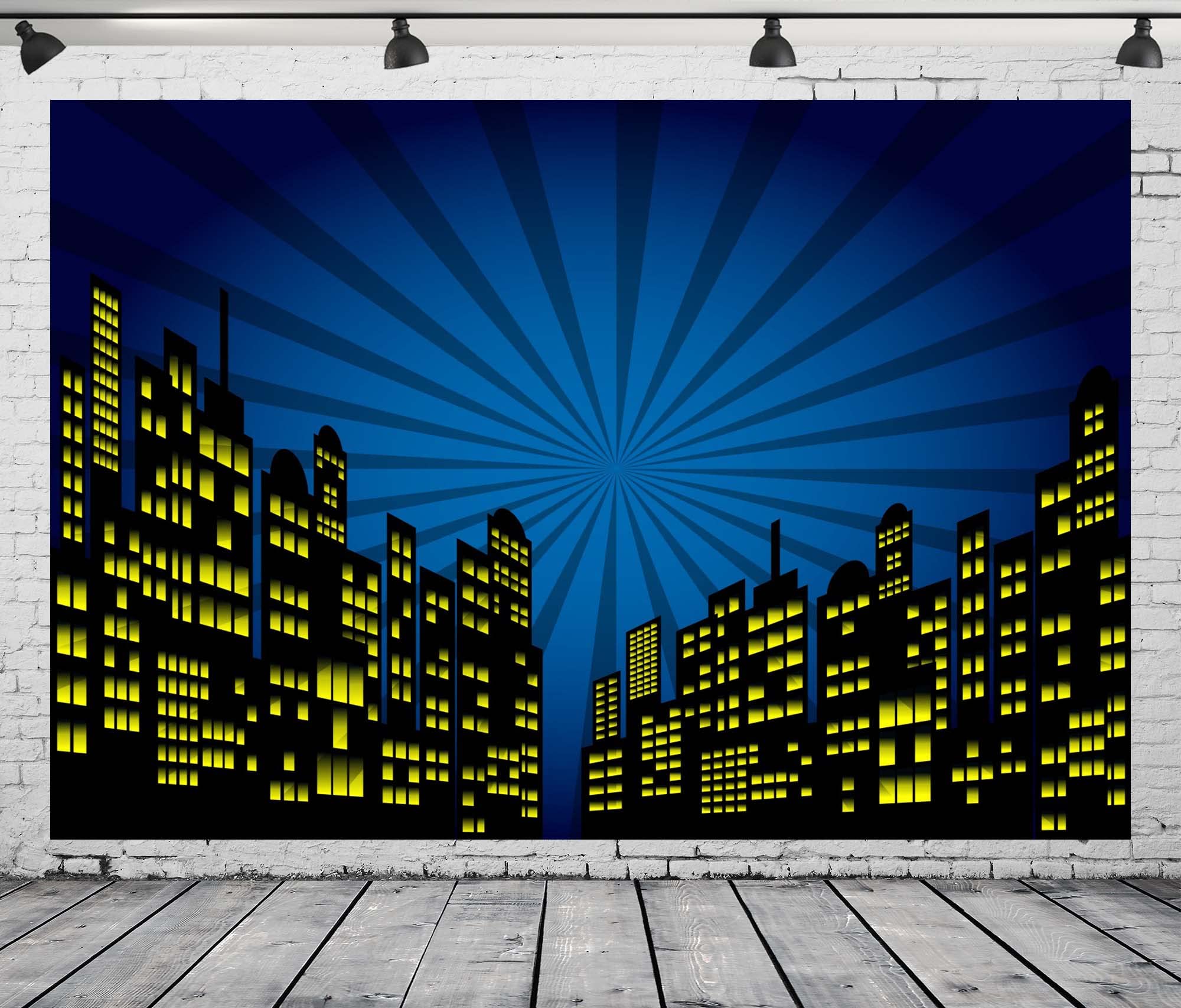 Corfoto 7X5Ft Cartoon Super City Backdrop For Super City Themed Party Supplies City Background Birthday Banner Urban Night View