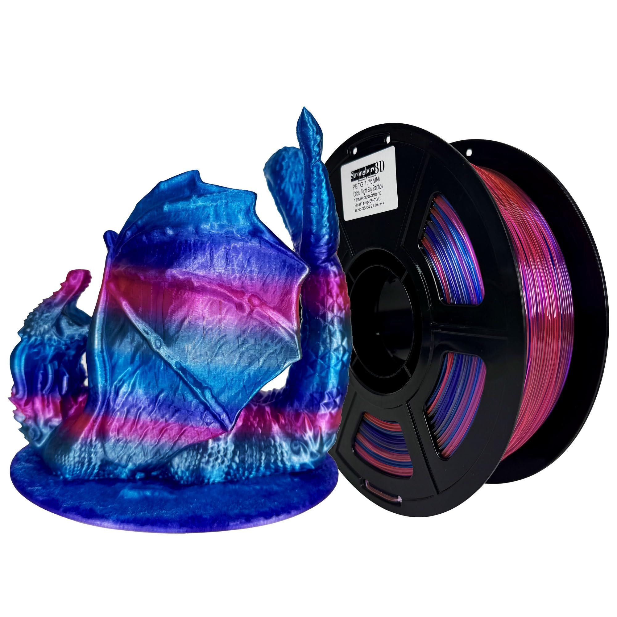Stronghero3D PETG 3D Printer Filament,Night Sky Rainbow,Multi Color,1.75mm Net Weight 1kg (2.2lbs)