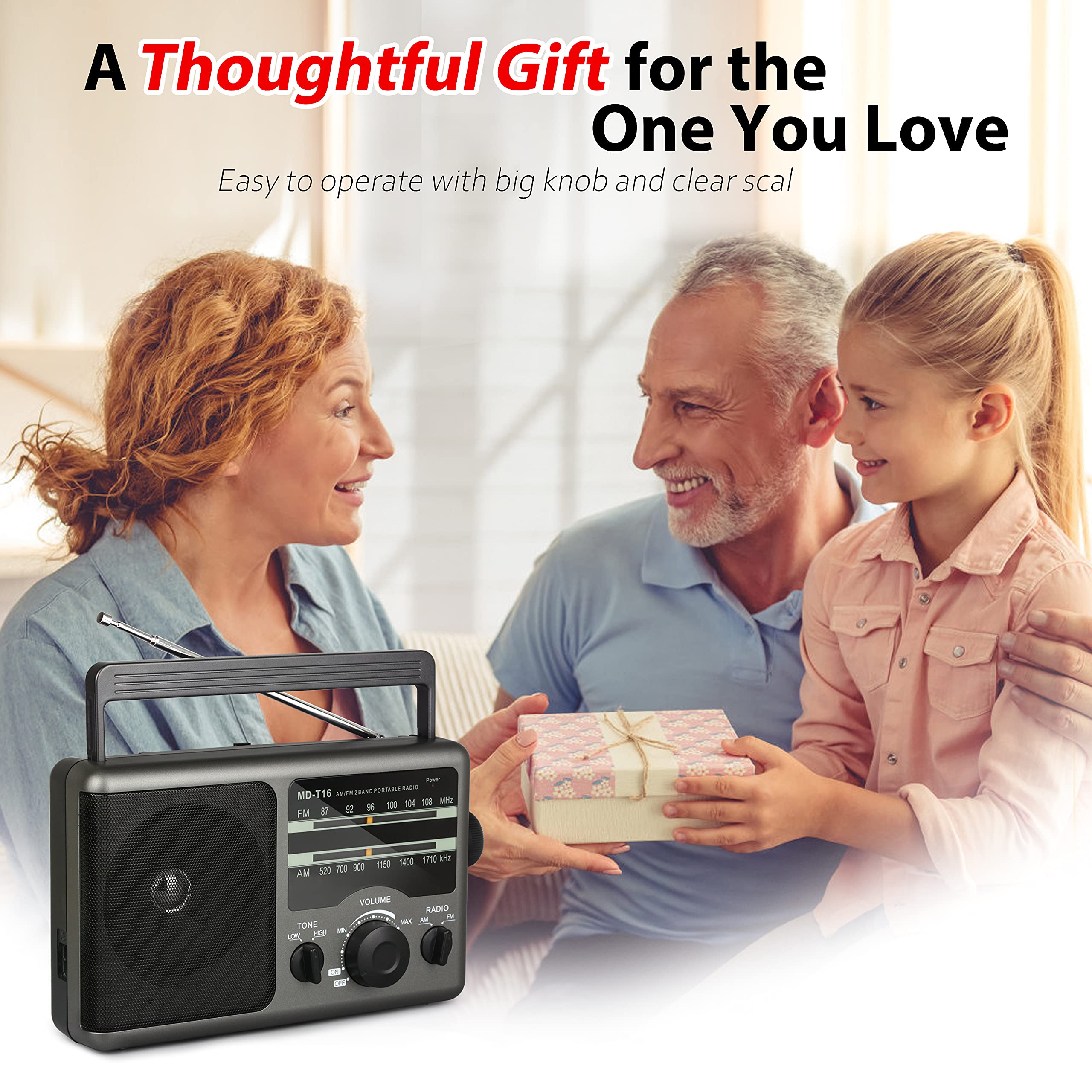 Greadio Am Fm Portable Radio Transistor Radio With 3.5Mm Earphone Jack, Hight/Low Tone Mode, Big Speaker, Ac Power Or Battery Operated By 4 D Cell Batteries For Home And Outdoor