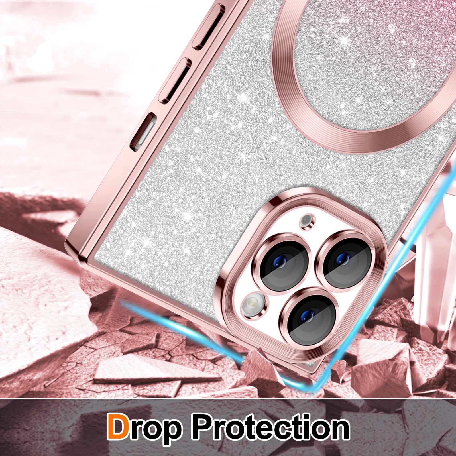 Hython For Iphone 11 Pro Max Case Clear Magnetic Glitter Phone Cases [Compatible With Magsafe] Full Camera Lens Protector Gradie