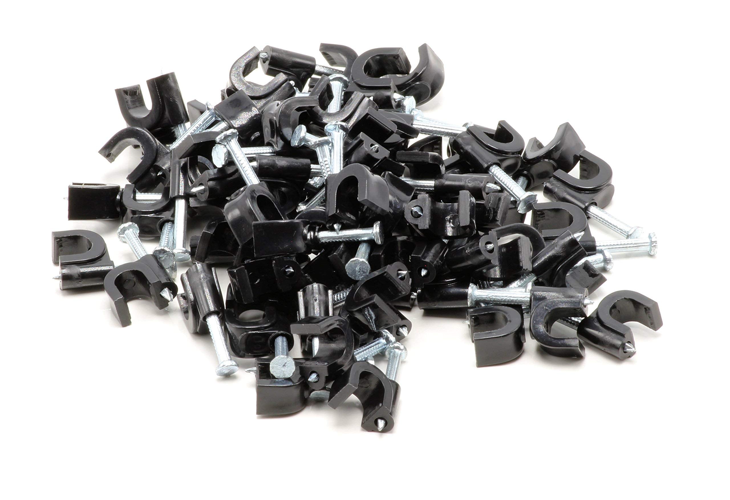 The Cimple Co Single Cat6, Electrical Wire, Coaxial Cable Clip, 1/4 In (6 Mm) Nail Clip And Fastener, Black (100 Pieces Per Bag)