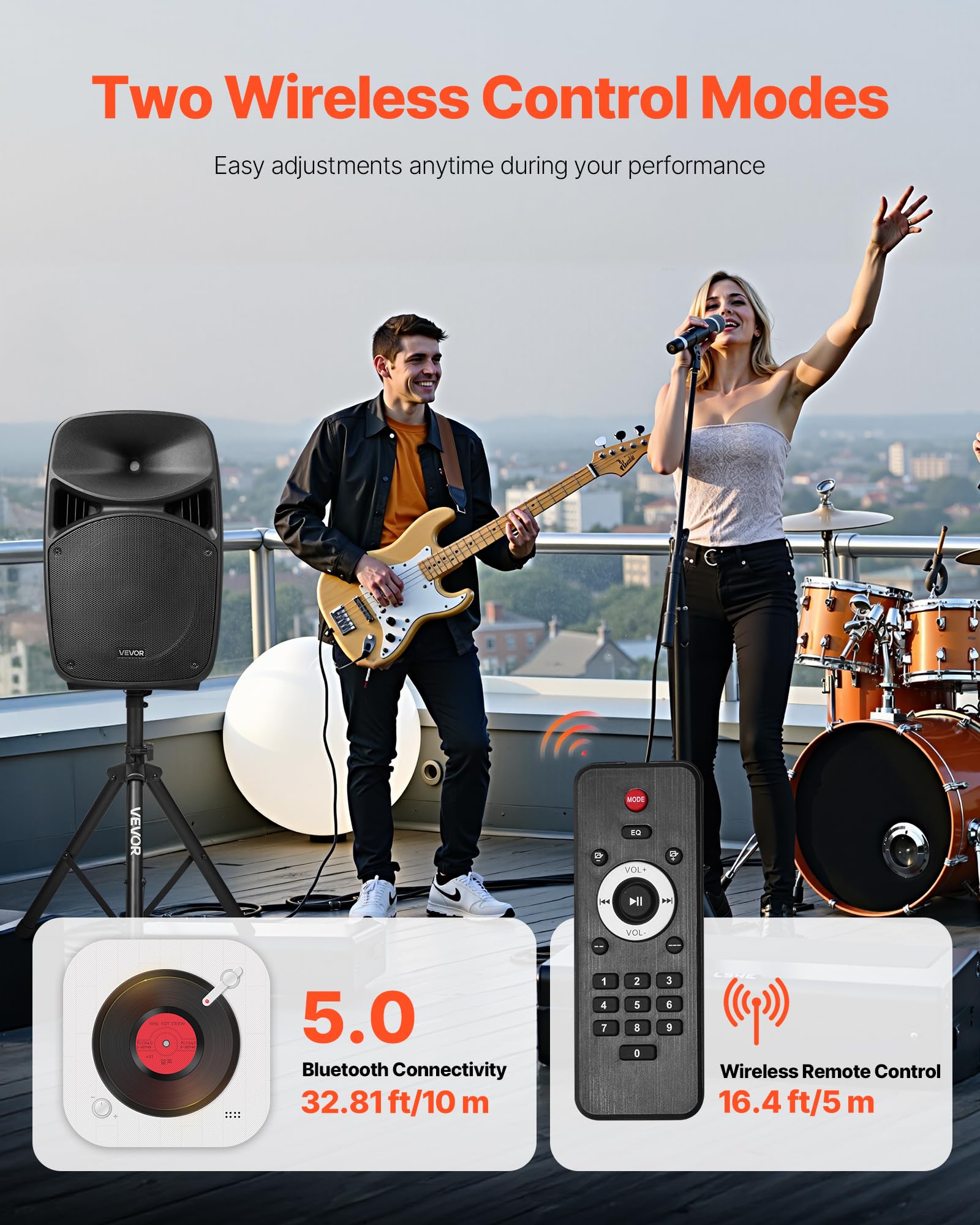 Vevor Portable Pa System, 2000W (Pmpo) Powered, Sound System Set With 3 Channel Mixer, Dual Speakers, Wireless Bluetooth, Microp