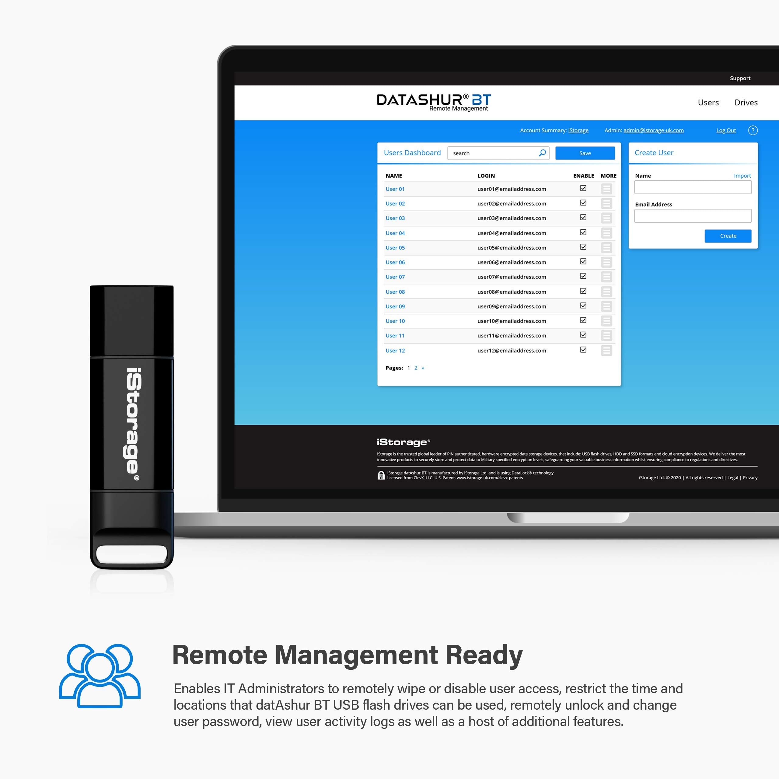 Istorage Datashur Bt 64 Gb | Encrypted Secure Flash Drive | Unlock Via Smartphone Using Bluetooth | Fips 140 2 Level 3 Certified