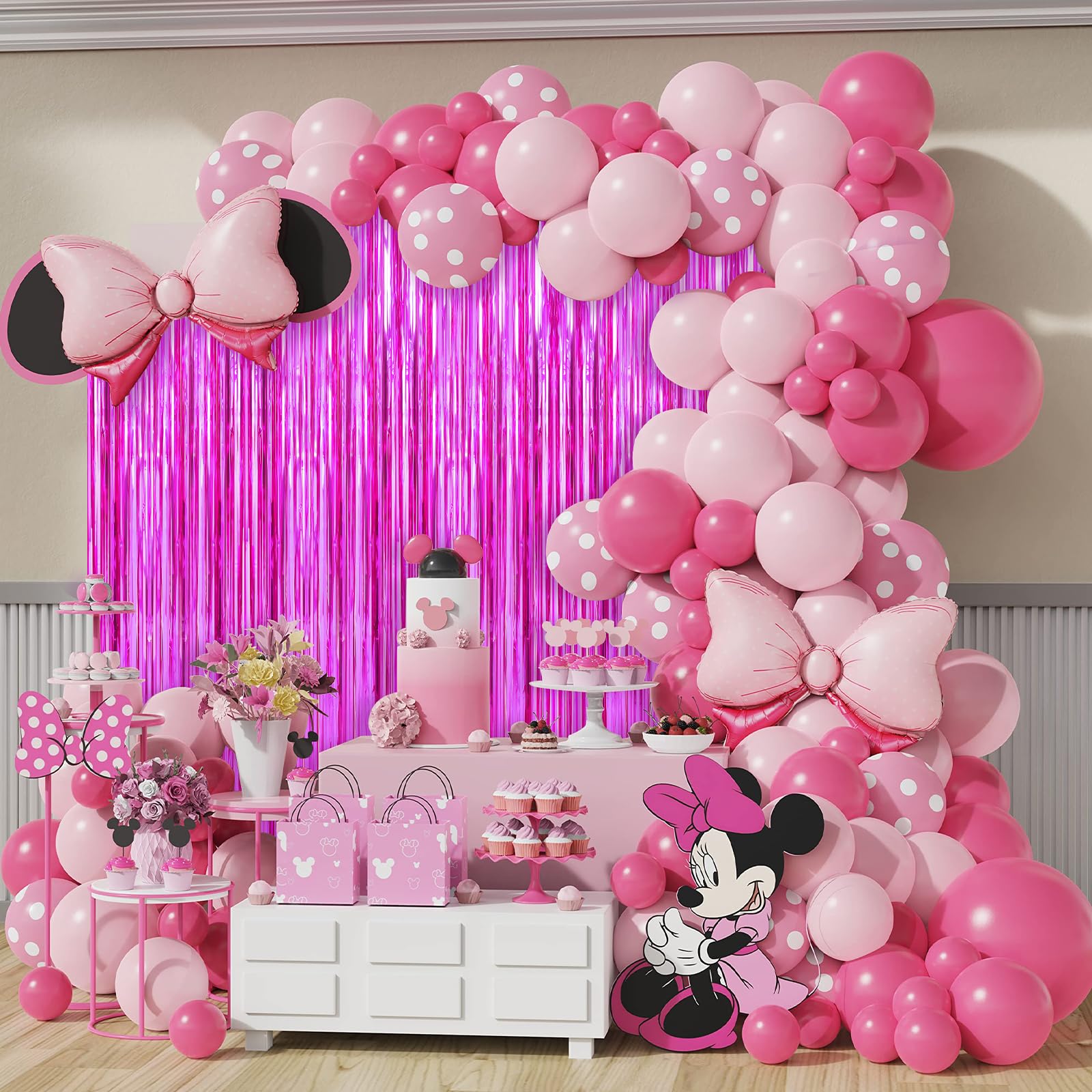 2 Pack Metallic Foil Tinsel Photo Booth Backdrop Streamer (Hot Pink, 2 Pack)