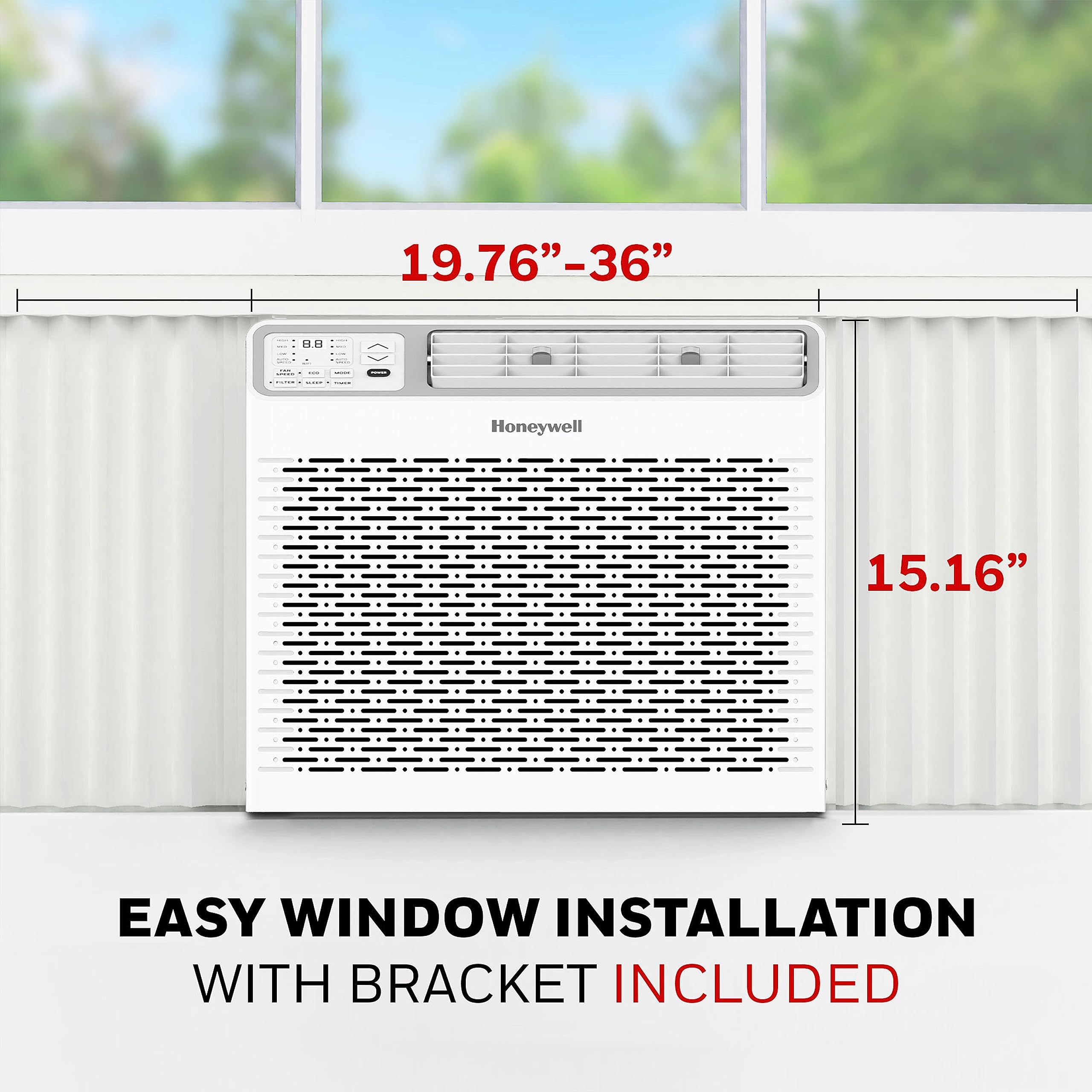Honeywell 10,000 Btu Digital Window Air Conditioner, Remote, Led Display, 4 Modes, Eco, 450 Sq Ft Coverage
