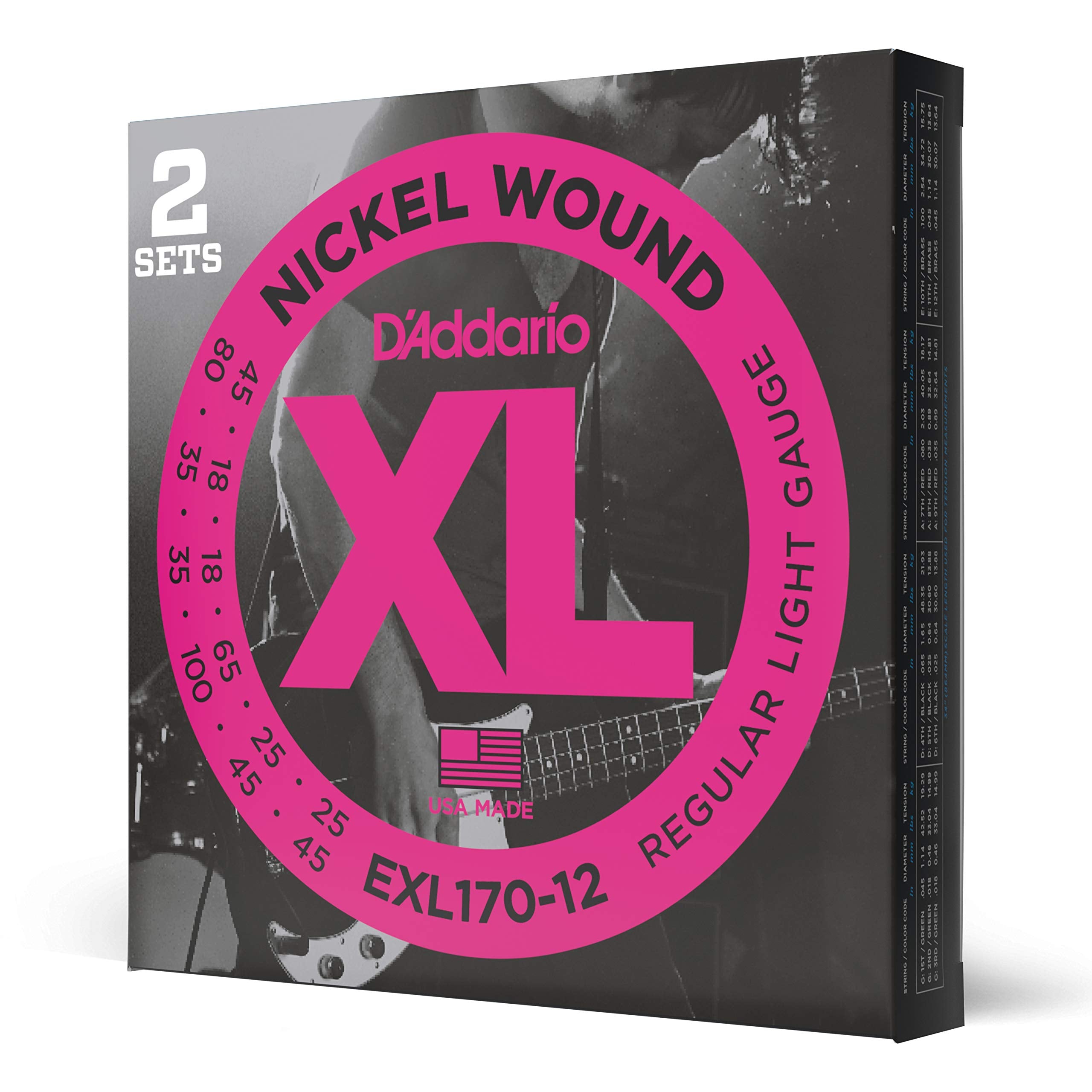Daddario Bass Guitar Strings   Xl Nickel Bass Strings   Exl170 12   Perfect Intonation, Consistent Feel, Durability   For 12 Str