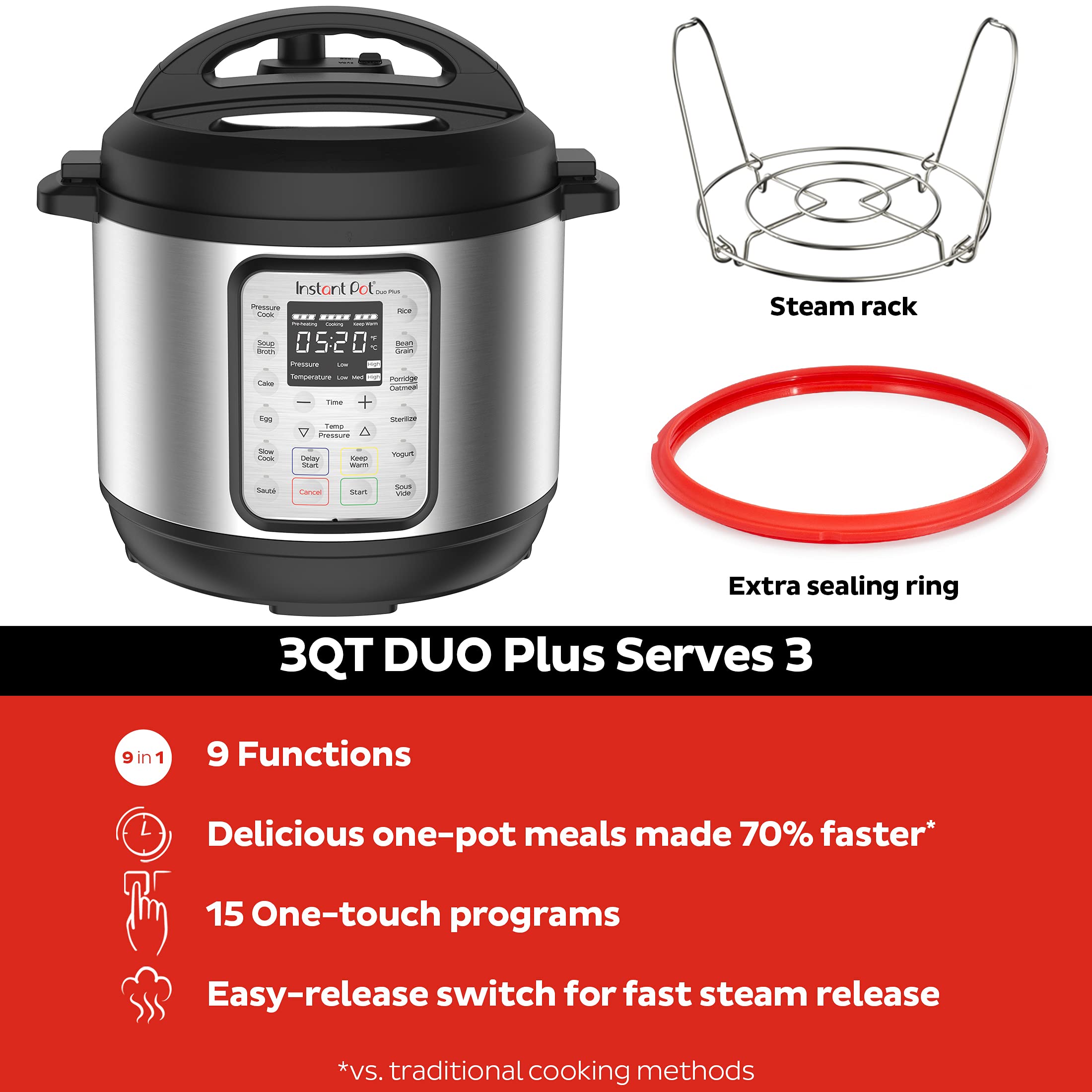 Instant Pot Duo Plus 9 In 1 Electric Pressure Cooker, Slow Cooker, Rice Cooker, Steamer, Saut Yogurt Maker, Warmer & Sterilizer,