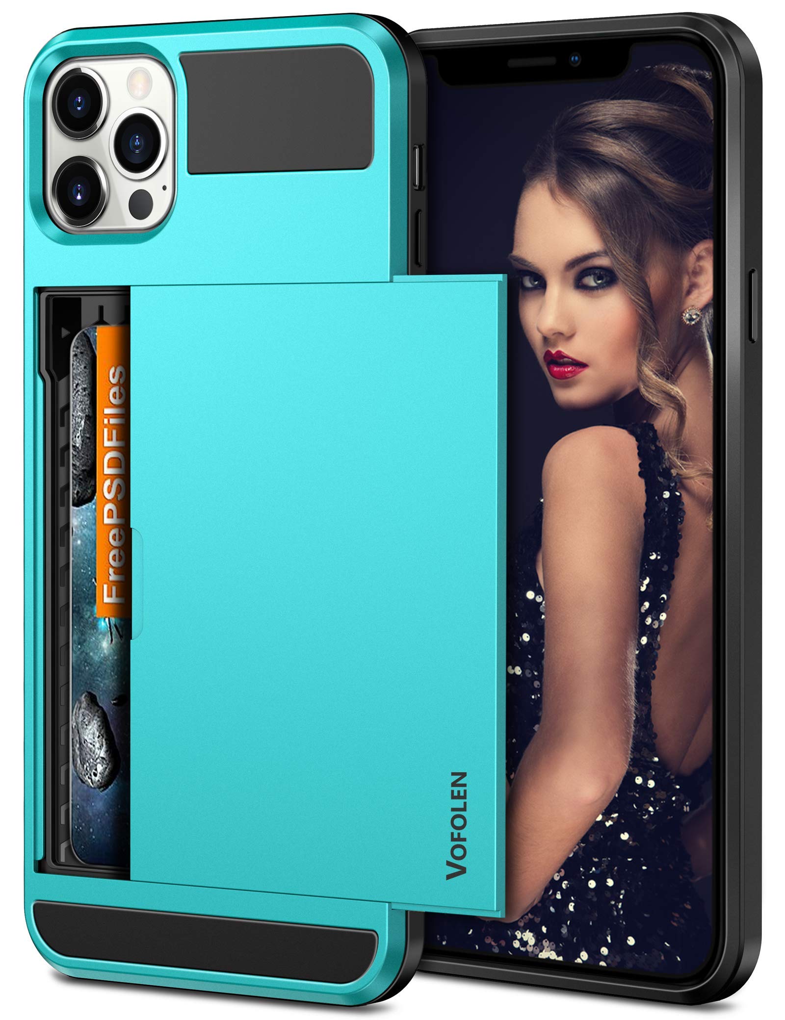 Vofolen Compatible With Iphone 12 Pro Case Wallet 5G Cover Credit Card Holder Id Slot Sliding Back Pocket Anti Scratch Dual Laye