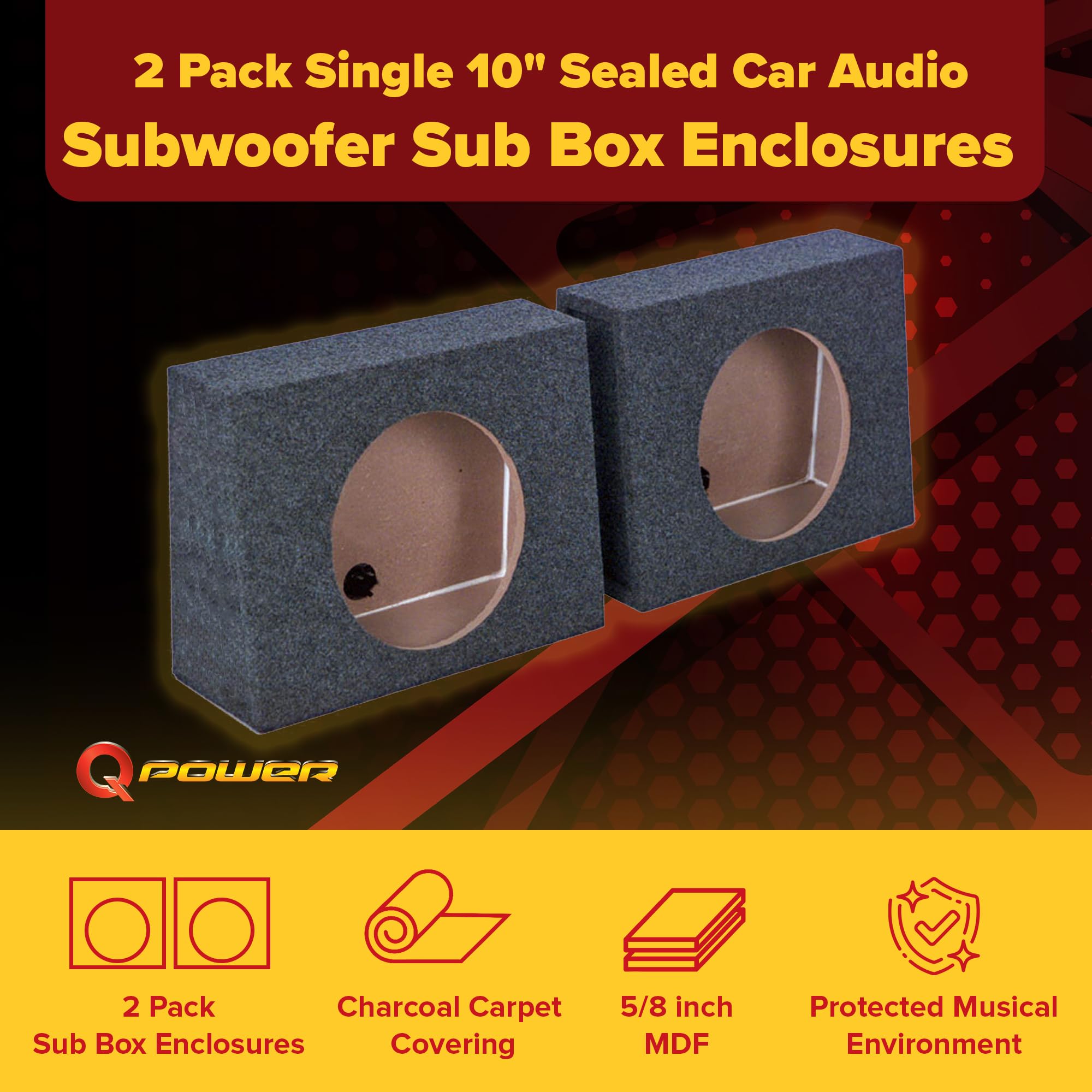 Qpower Qtw10 Single 10'' Sealed Car Audio Subwoofer Sub Box Enclosures (2 Pack)