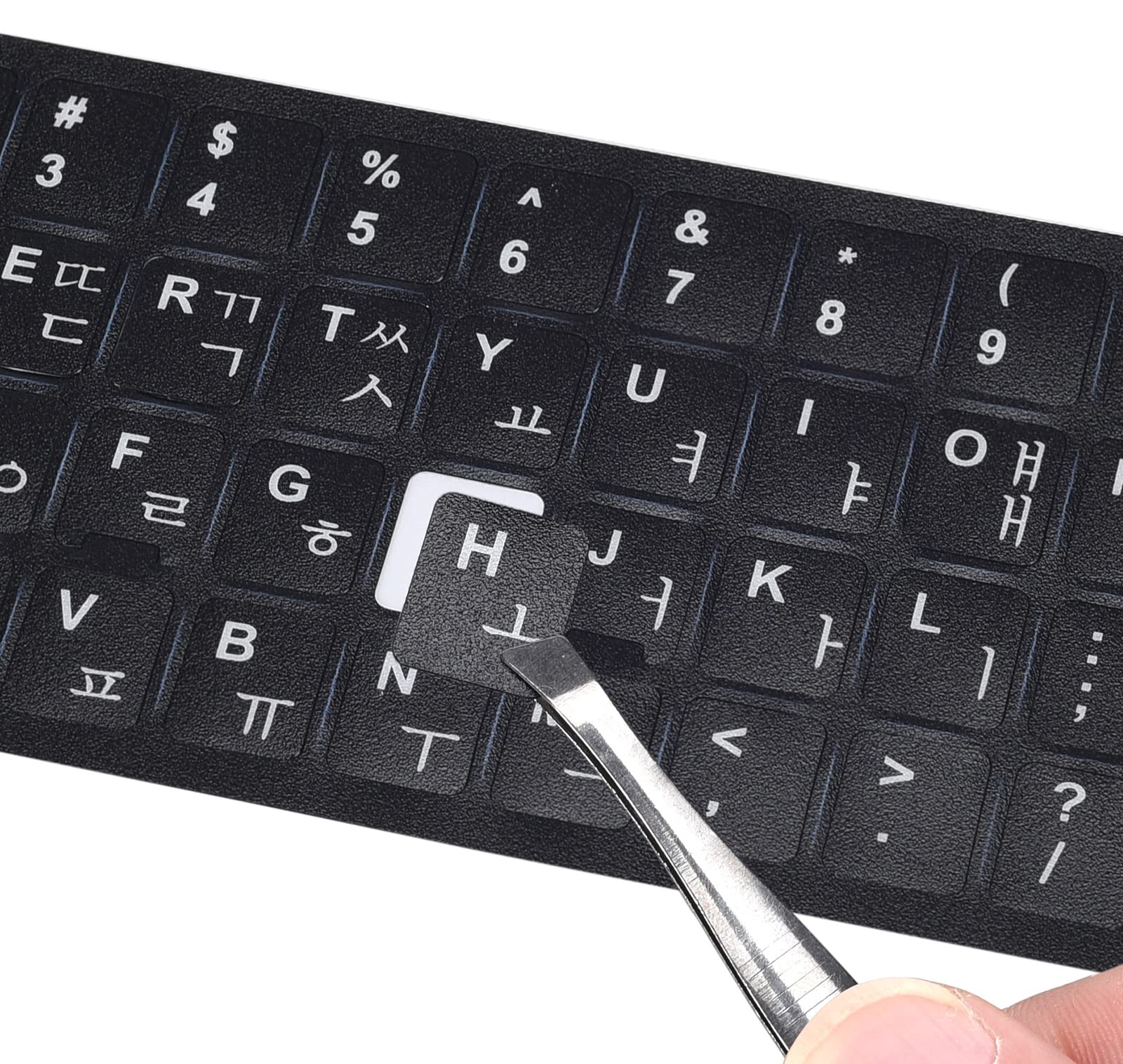 2Pcs Korean Keyboard Stickers, Keyboard Letter Stickers Black Background With White Lettering, Keyboard Letters Replacement Stic