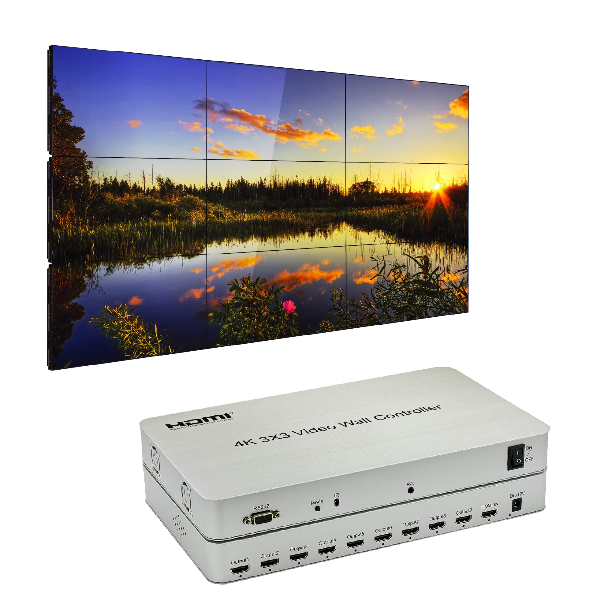Expert Connect 3X3 Video Wall Controller | 9 Channels | 4K, 1080P, Hdmi 1.4, Hdcp1.4 | 1 Hdmi Input & 9 Outputs | 13 Display Modes   1X2, 1X3, 1X4, 2X1, 2X2, 2X3, 2X4, 3X1, 3X2, 3X3, 4X1, 4X2