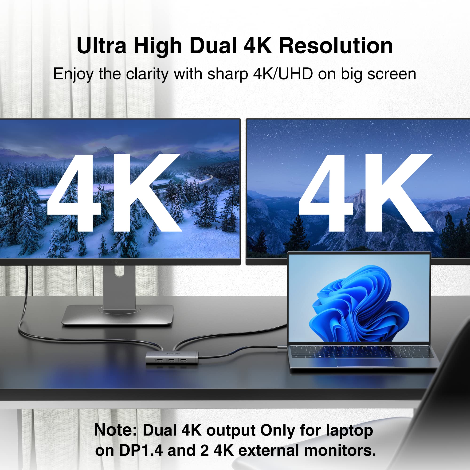 Usb C Laptop Docking Station Dual Monitor For Hp Dell Lenovo Thinkpad Surface, 8 In 1 Computer Multiple Monitor Hub Adapter To D