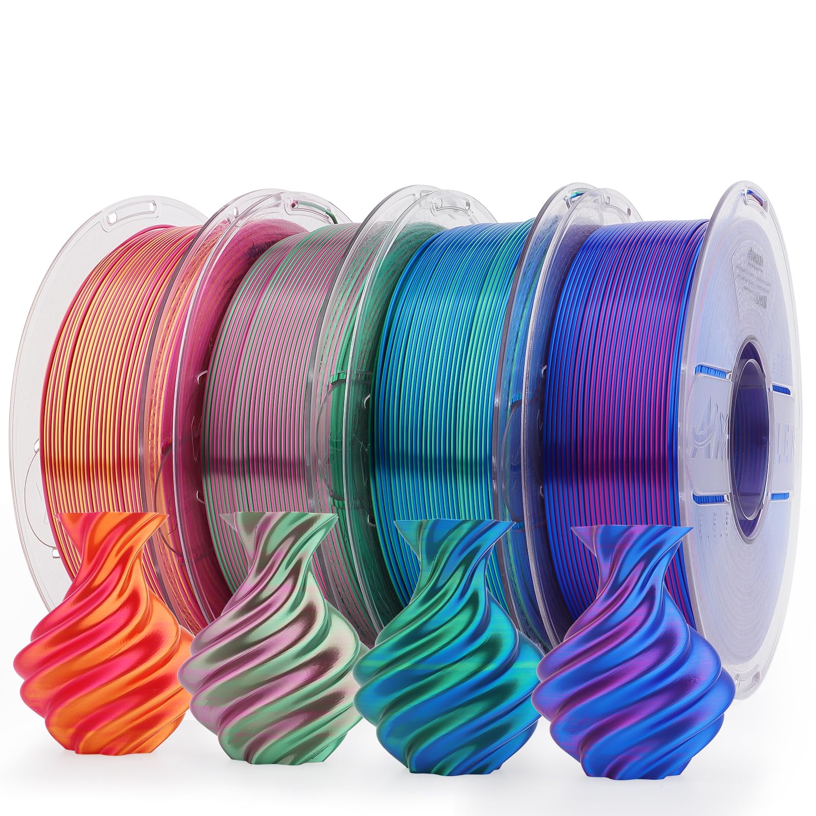Amolen Silk Pla 3D Printer Filament Bundle, Shiny Dual Color Pla Filament 1.75Mm Pack, Multi Color Change Pla 3D Printing Filame