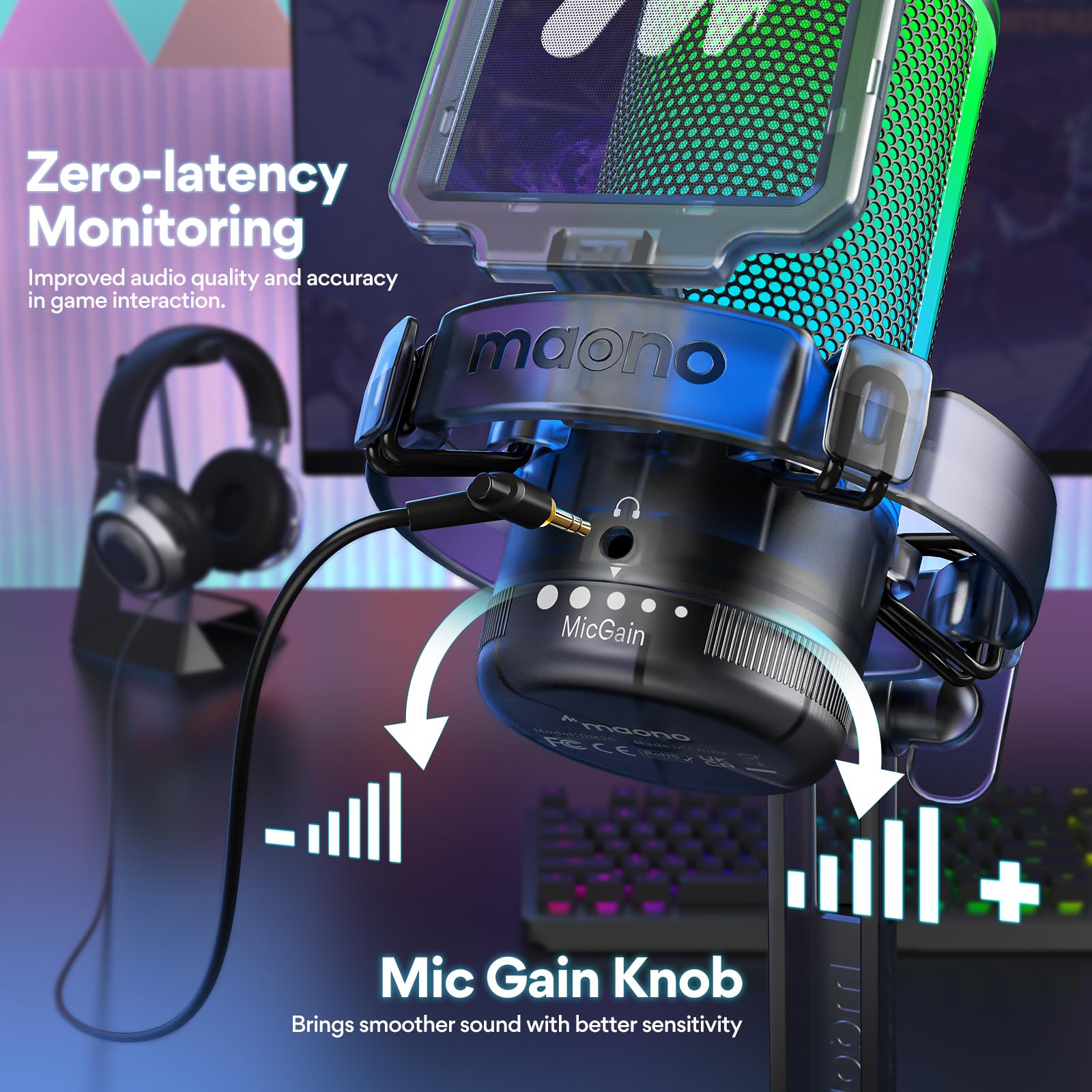 Maono Gaming Usb Microphone For Pc With Noise Cancellation, Computer Rgb Condenser Mic For Streaming Discord Twitch Youtube Podc