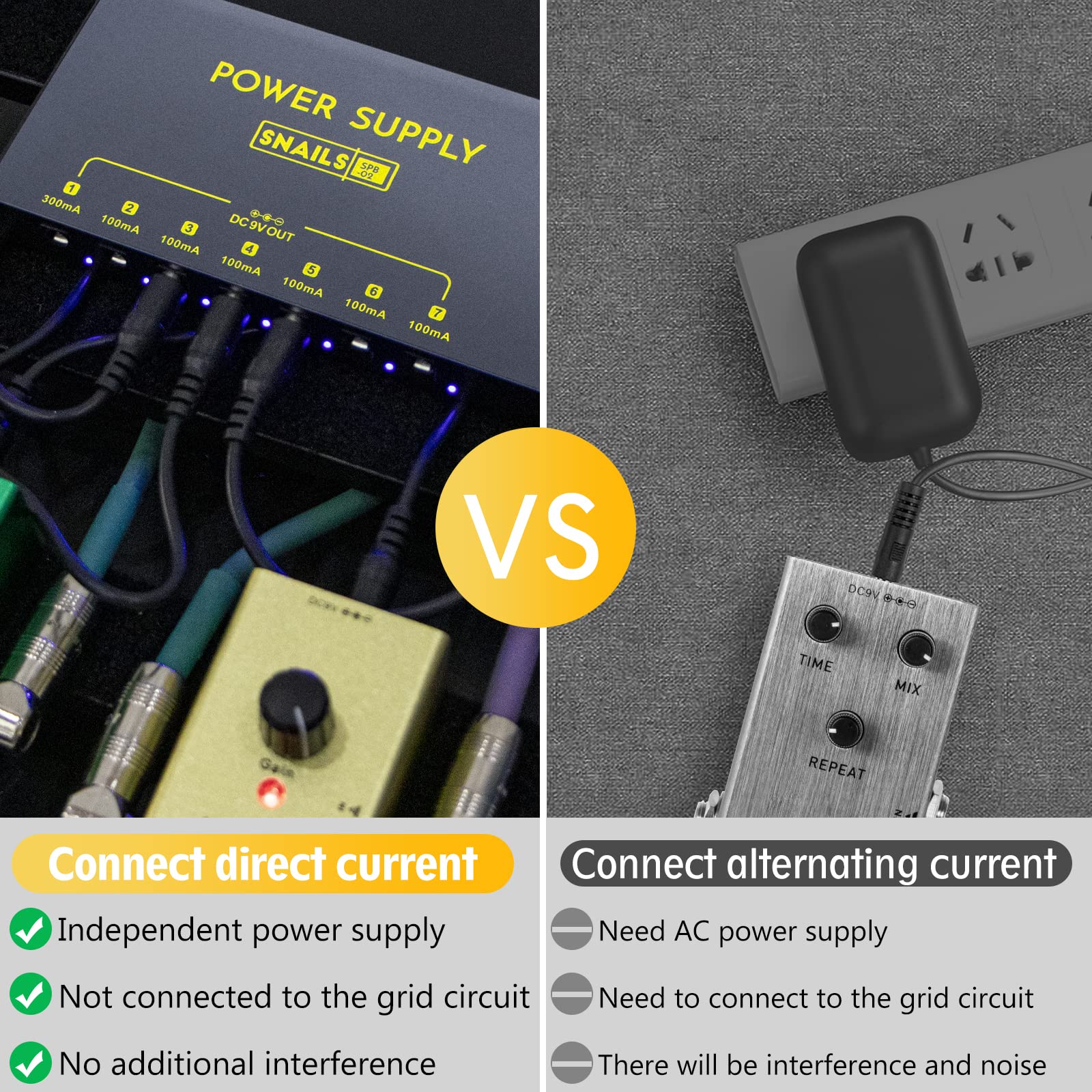 Lotmusic Portable Guitar Pedal Power Supply 7 Isolated Dc Output, Built In 3.7V/10000Mah Rechargeable Battery For 9V Guitar Bass