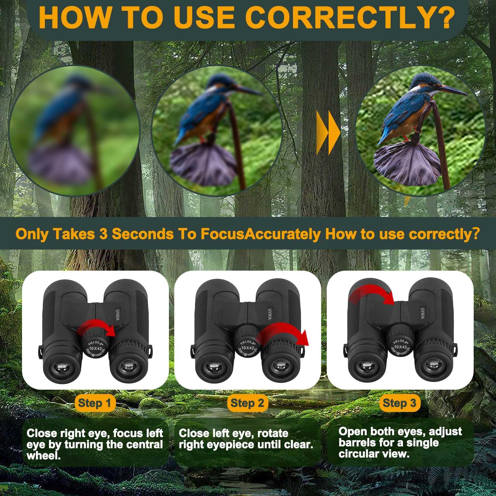 10X42 High Powered Compact Binoculars For Adults Kids   Low Light Night Vision Binoculars, Bird Watching Hunting Travel With Pho