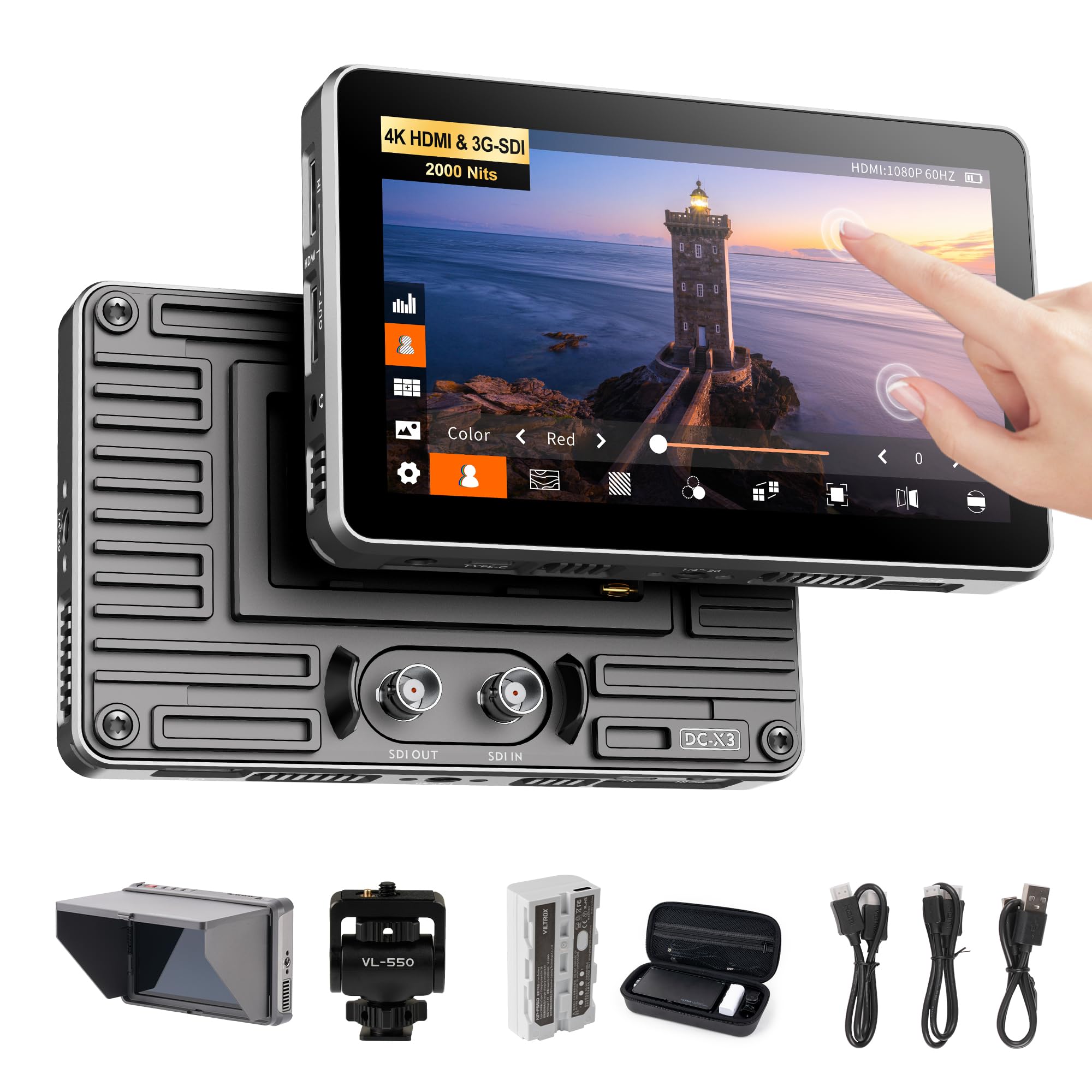VILTROX DC-X3 2000 Nits SDI Camera Field Monitor, 4K HDMI 6 inch Touchscreen On Camera Monitor, 3D Lut 1920X1080 HD Focus Peakin