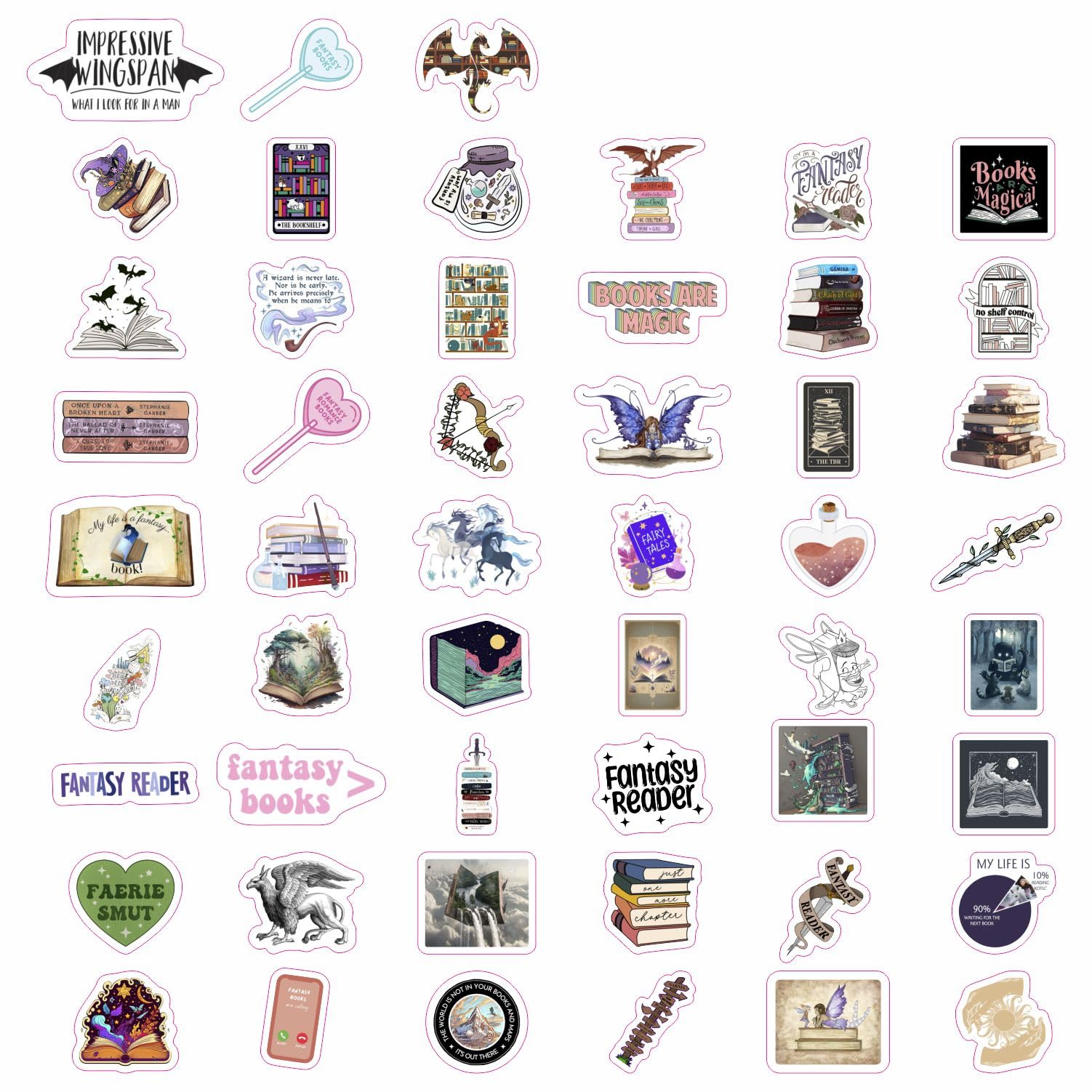100Pcs Fantasy Book Stickers For Water Bottle And Laptop   Fantasy Book Party Favors & Decorations, Waterproof Vinyl Decals, Fan