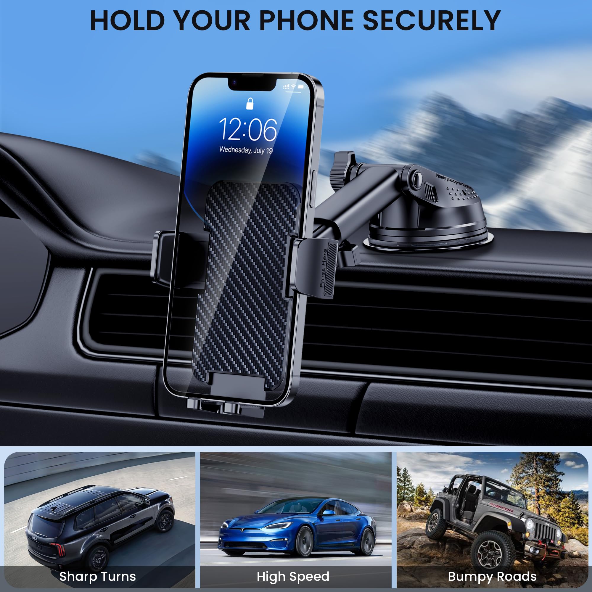 Bivgaza Phone Holder Car [Military Grade Suction] Universal Car Phone Holder [Thick Case Friendly] Automobile Accessories Dashbo