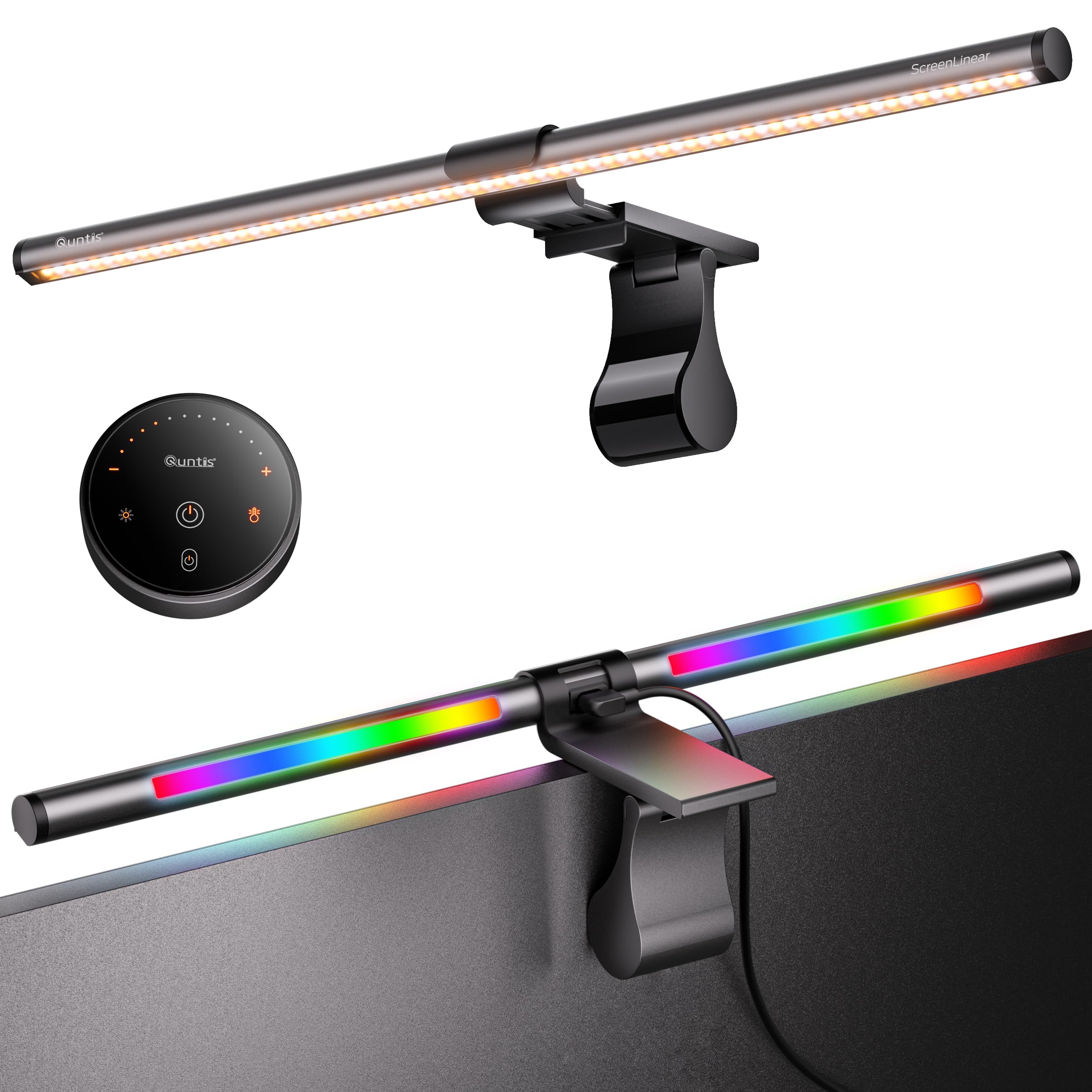 Quntis Rgb Pro+ Monitor Light Bar With Remote, 15 Modes Gaming Backlight, 4 Colors & Brightness Dimmable Fronlight, 20'' Ra95 Ey