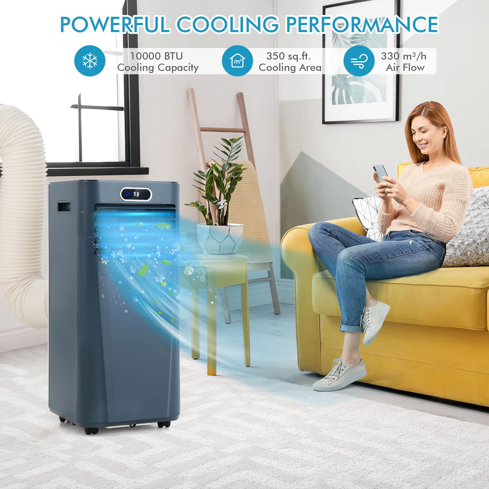 PETSITE Portable Air Conditioner 10000 BTU 3-in-1 Dehumidifier Fan Dark Blue PE0457X