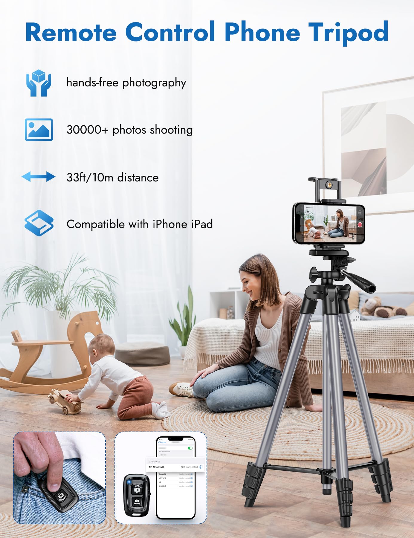 67'' Tripods Camera Tripod, Remote Control Travel Tripod For Video Recording Vlog Photo Tripods, Travel Phone Tablet Tripod With