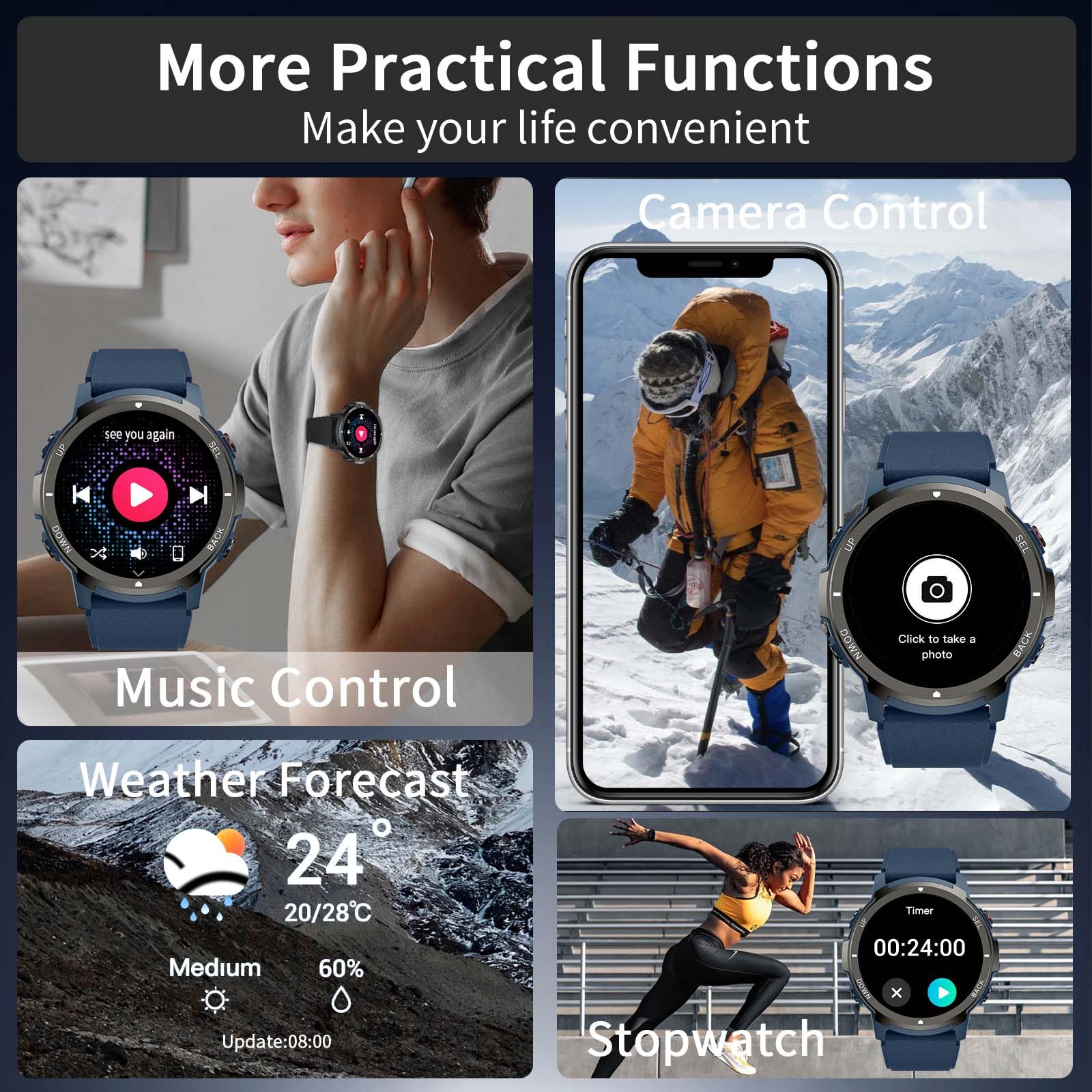 Ichpulg Smart Watches For Men With 4 Buttons, 1.43 ' ' Amoled Fitness Watch With Heart Rate/Bp/Sleep Tracker, Pedometer, 110+ Sp