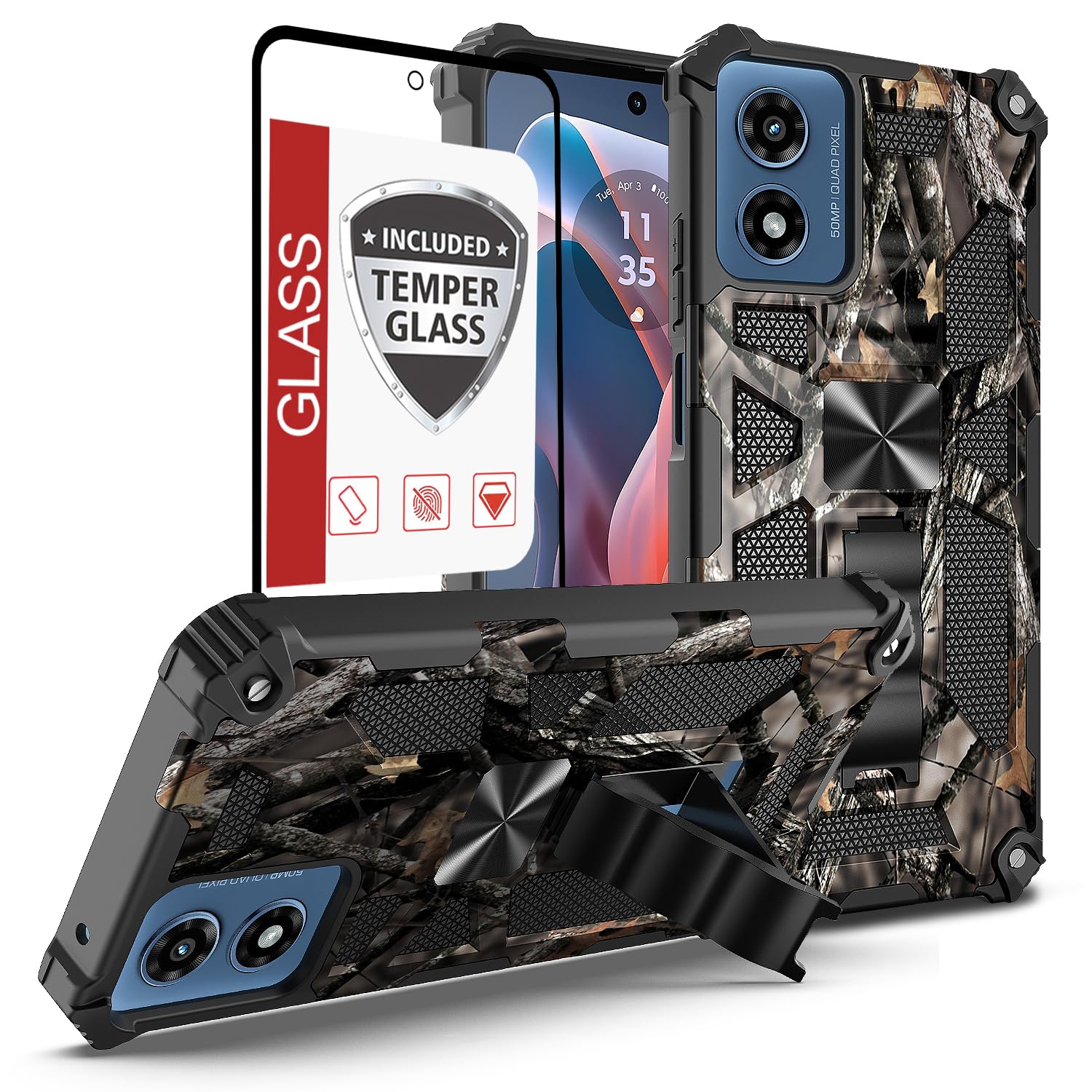 for Motorola Moto G-Power-5G 2023 Case w/Tempered Glass Screen Protector(Full Coverage) [Full-Body][15FT Mil-Grade][Built-in Kic