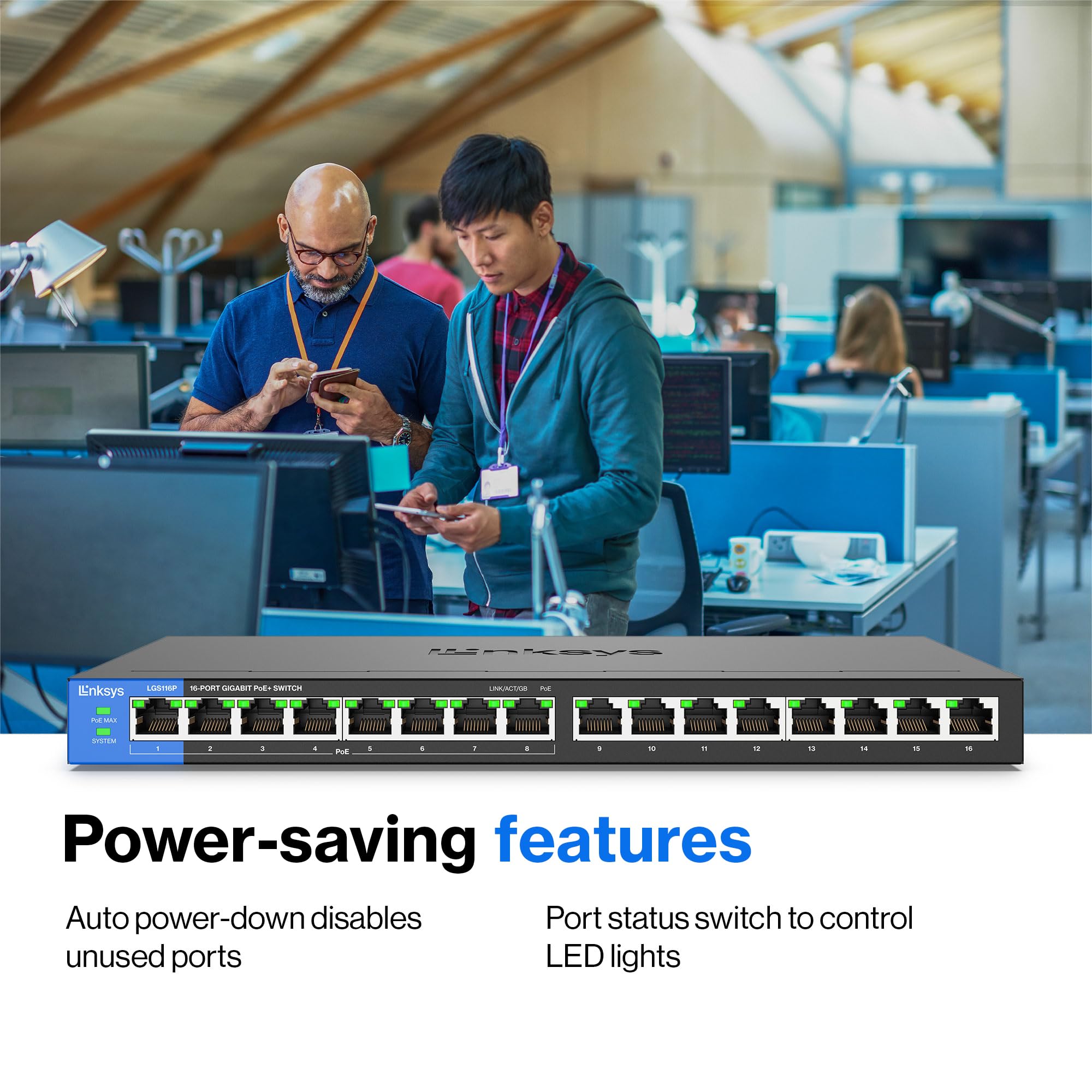 Linksys Lgs116P 16 Port Gigabit Unmanaged Network Poe Switch With 8 Poe+ Ports @ 80W - Ideal For Business, Home, Office, Ip Surv